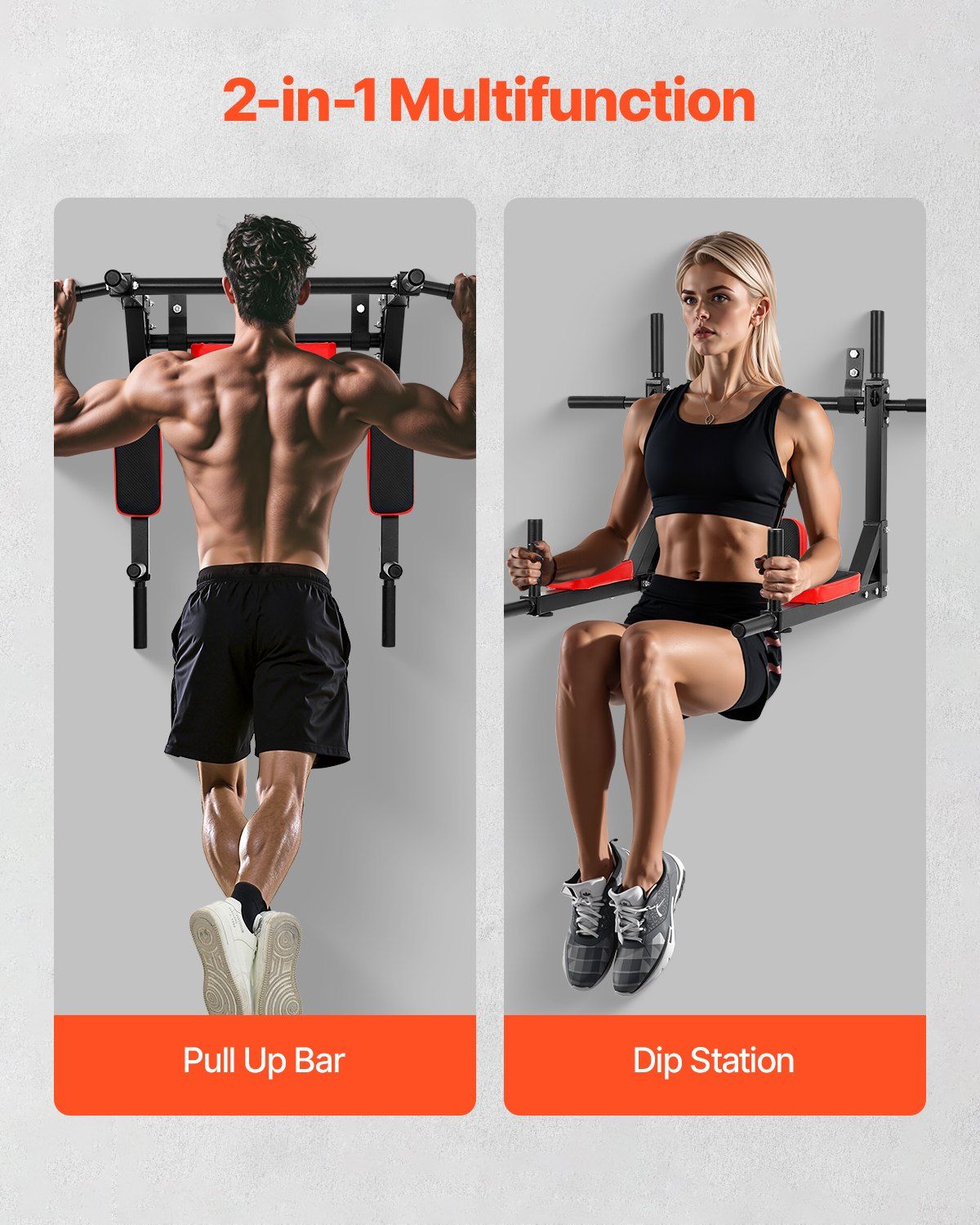 Multifunctional Pull Up Bar, Wall Mounted Chin Up Bar Dip Station for Home Gym, Heavy Duty Steel Upper Body Workout Pull Ups, Power Tower Set Training Equipment Fitness, 440 lbs Weight Capacity - Image 3
