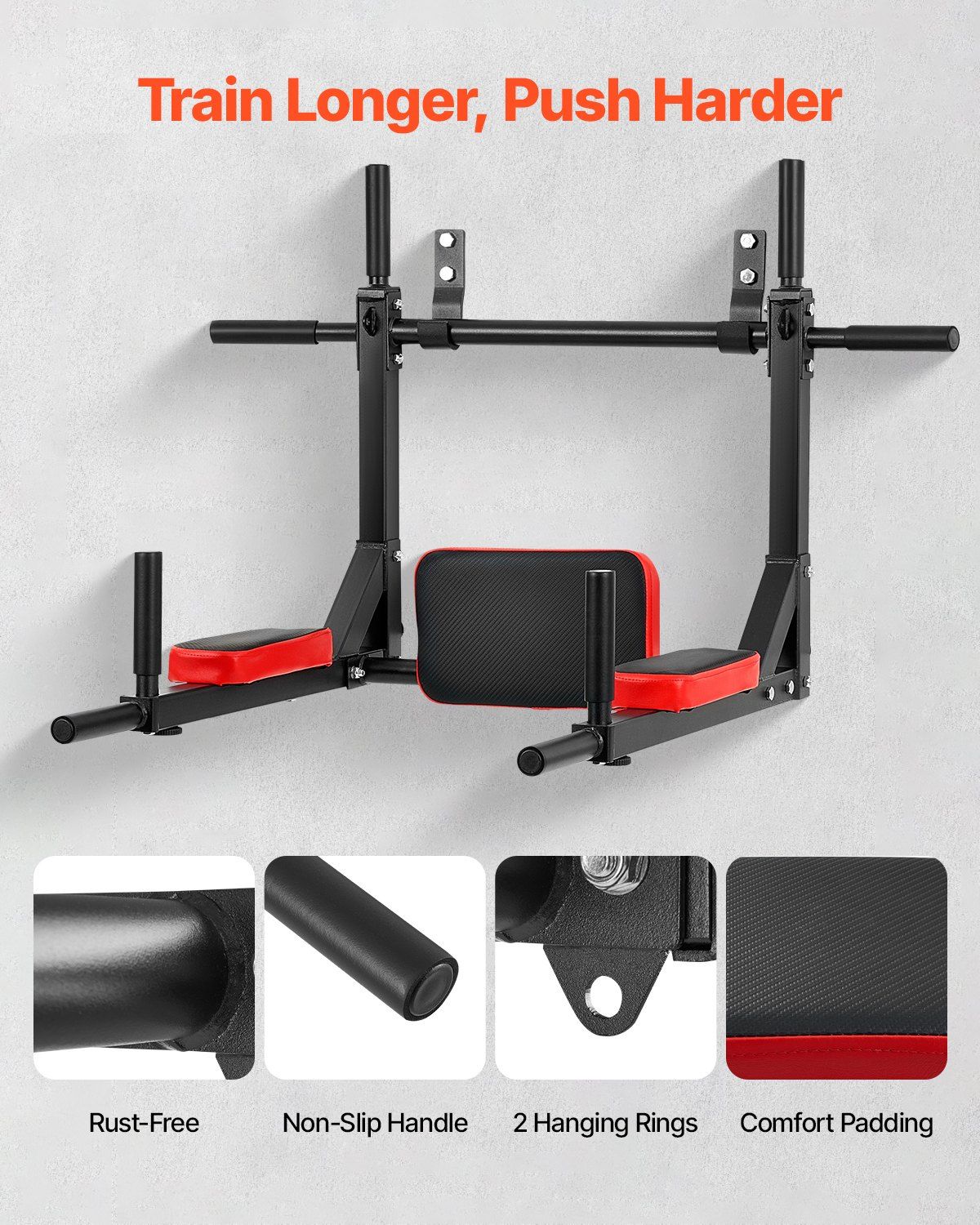 Multifunctional Pull Up Bar, Wall Mounted Chin Up Bar Dip Station for Home Gym, Heavy Duty Steel Upper Body Workout Pull Ups, Power Tower Set Training Equipment Fitness, 440 lbs Weight Capacity - Image 4