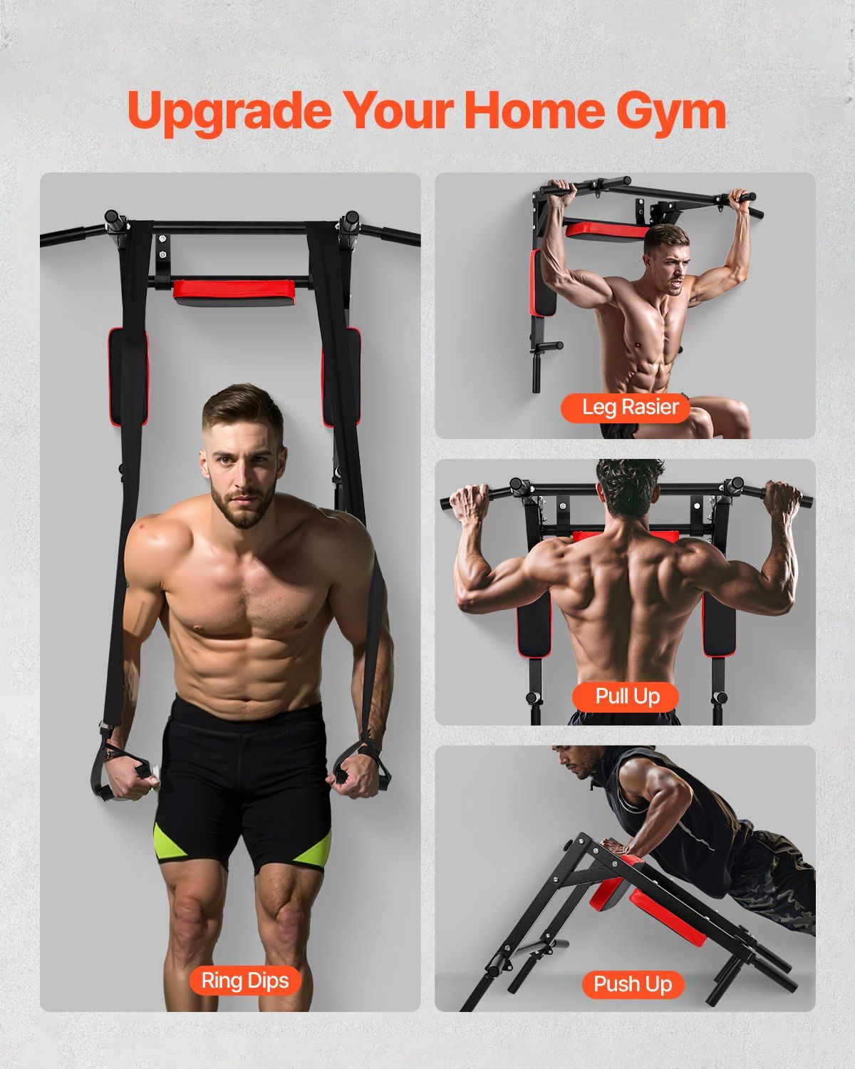 Multifunctional Pull Up Bar, Wall Mounted Chin Up Bar Dip Station for Home Gym, Heavy Duty Steel Upper Body Workout Pull Ups, Power Tower Set Training Equipment Fitness, 440 lbs Weight Capacity - Image 6