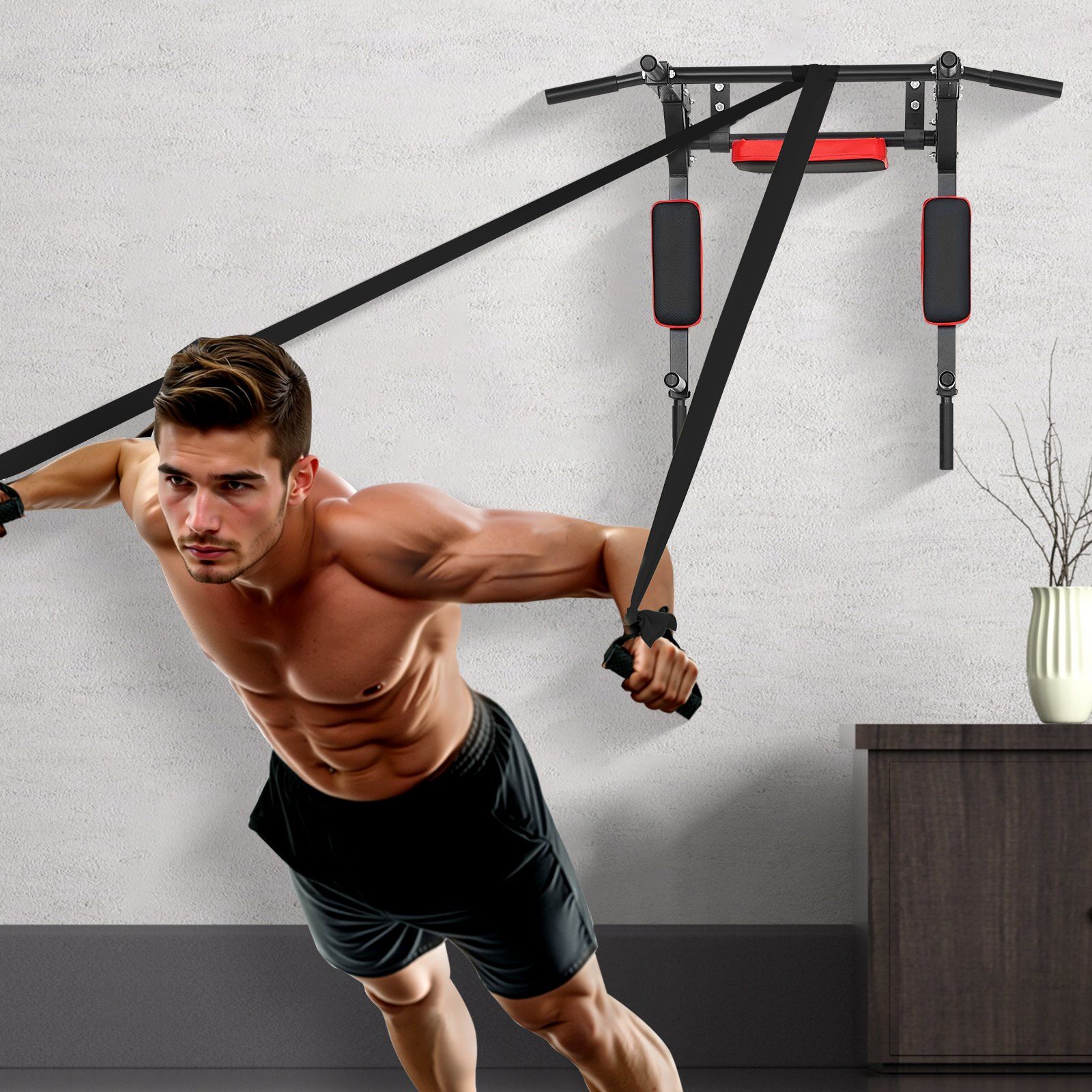Multifunctional Pull Up Bar, Wall Mounted Chin Up Bar Dip Station for Home Gym, Heavy Duty Steel Upper Body Workout Pull Ups, Power Tower Set Training Equipment Fitness, 440 lbs Weight Capacity - Image 8