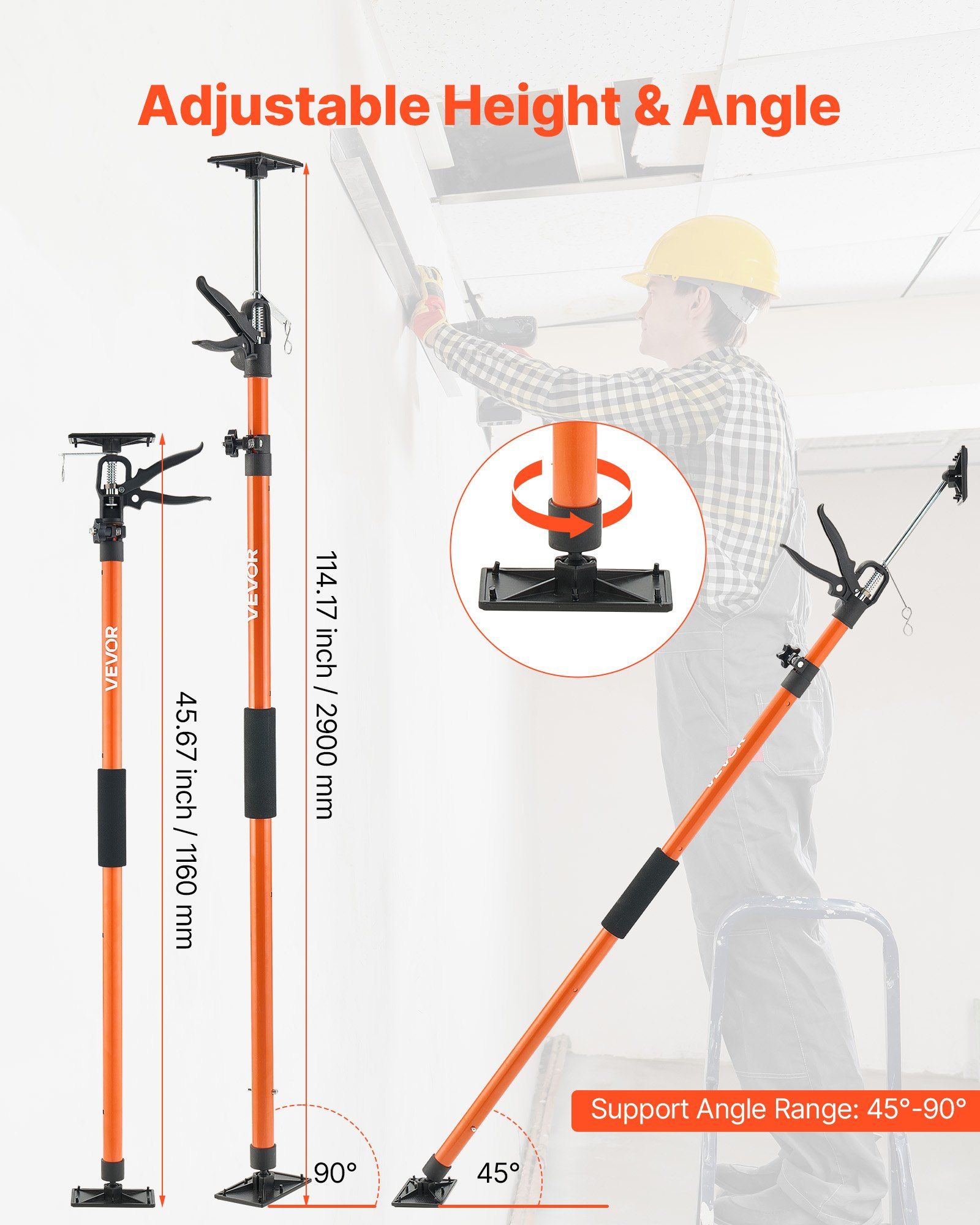 Cabinet Jack Support Pole, 2-Pack, 116-290 cm Steel Telescopic Quick Support Rod, Adjustable 3rd Hand System up to 70 kg Capacity for Installing Cabinets, Lifting Drywall, Cargo Bars - Image 2