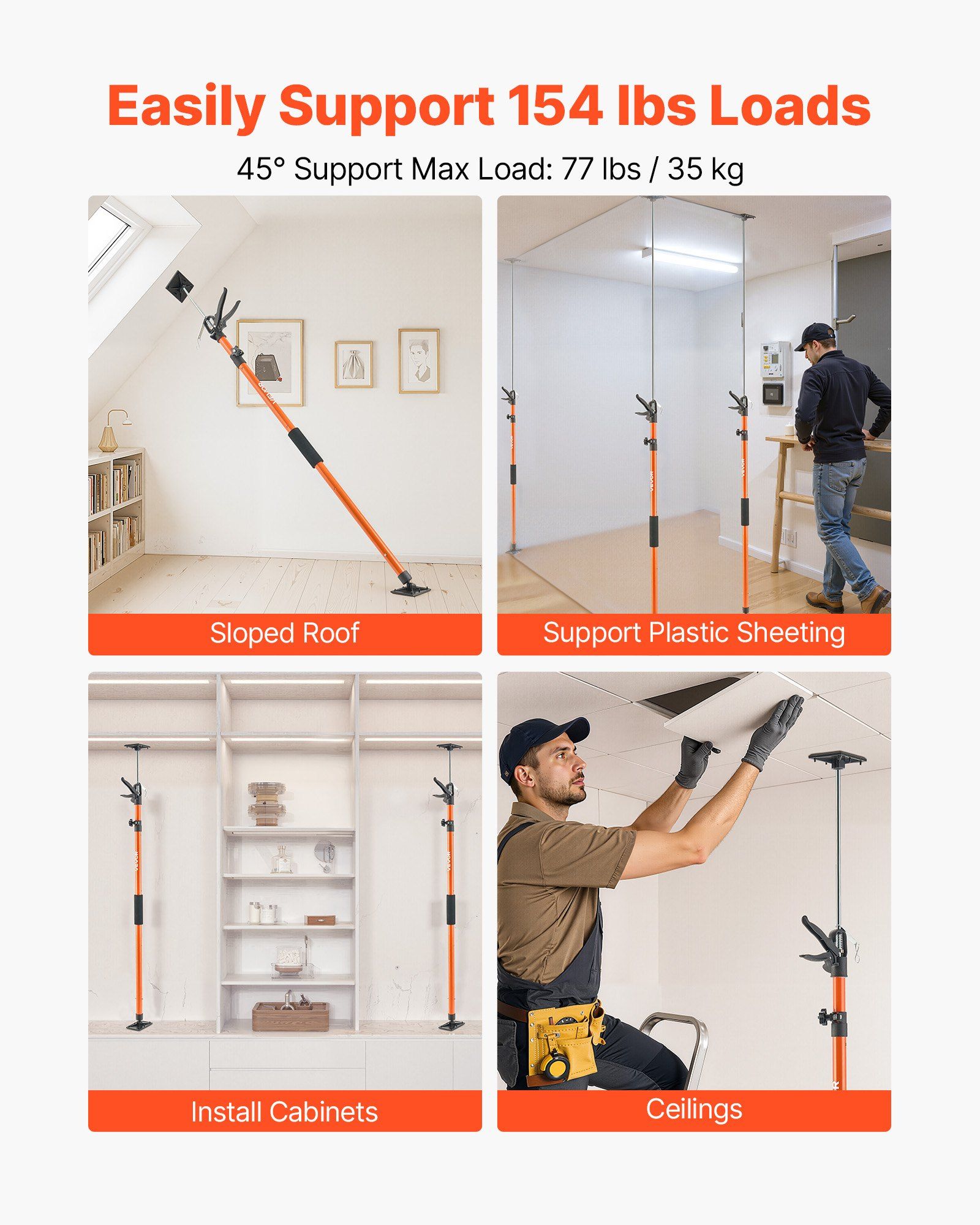 Cabinet Jack Support Pole, 2-Pack, 116-290 cm Steel Telescopic Quick Support Rod, Adjustable 3rd Hand System up to 70 kg Capacity for Installing Cabinets, Lifting Drywall, Cargo Bars - Image 3
