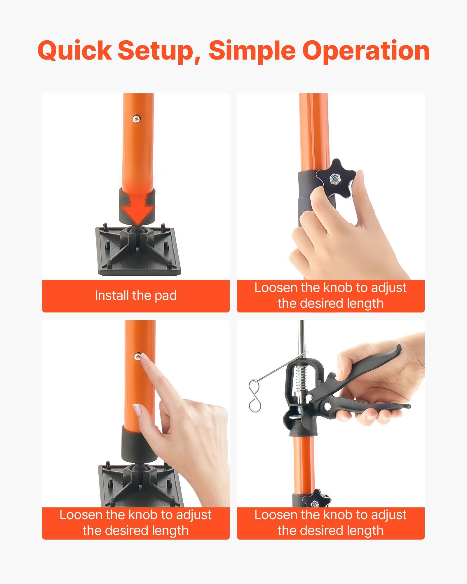 Cabinet Jack Support Pole, 2-Pack, 116-290 cm Steel Telescopic Quick Support Rod, Adjustable 3rd Hand System up to 70 kg Capacity for Installing Cabinets, Lifting Drywall, Cargo Bars - Image 4