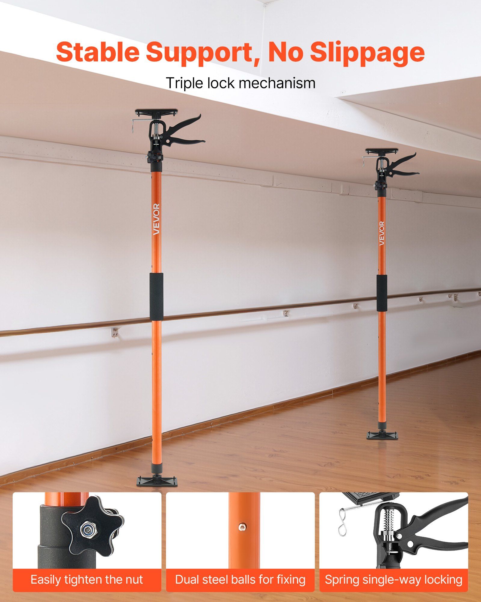 Cabinet Jack Support Pole, 2-Pack, 116-290 cm Steel Telescopic Quick Support Rod, Adjustable 3rd Hand System up to 70 kg Capacity for Installing Cabinets, Lifting Drywall, Cargo Bars - Image 5