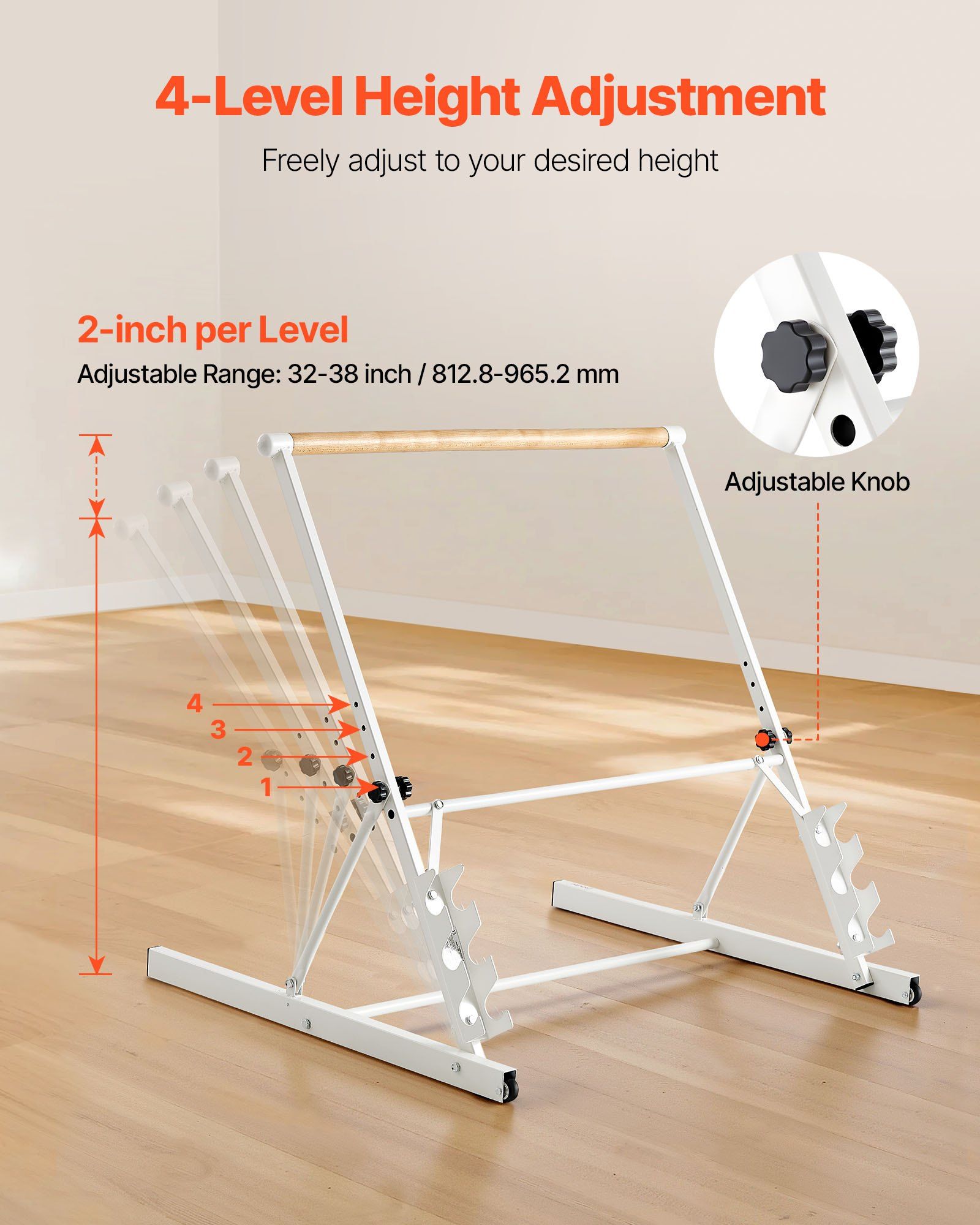 Ballet Barre, Freestanding Portable Barre Bar, Home Fitness Exercise Equipment for Abs, Arms, Strength, and Cardio, Easy to Store Foldable Stretching Dance Bars, 4 Level Height Adjustable - Image 4