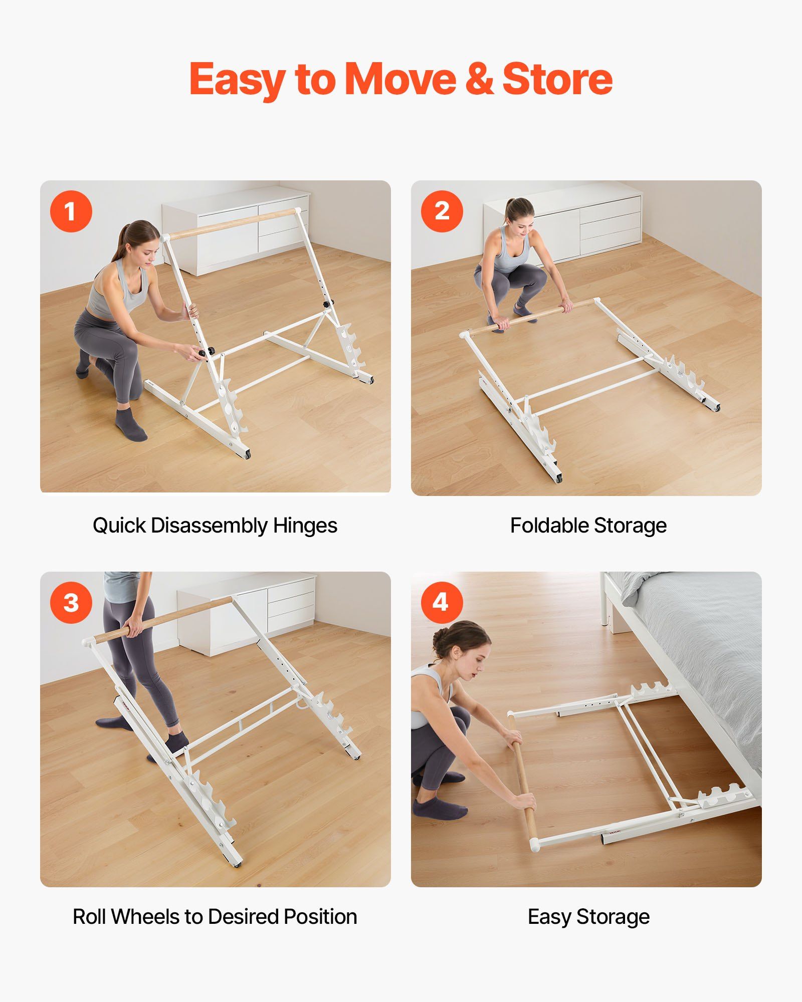 Ballet Barre, Freestanding Portable Barre Bar, Home Fitness Exercise Equipment for Abs, Arms, Strength, and Cardio, Easy to Store Foldable Stretching Dance Bars, 4 Level Height Adjustable - Image 6