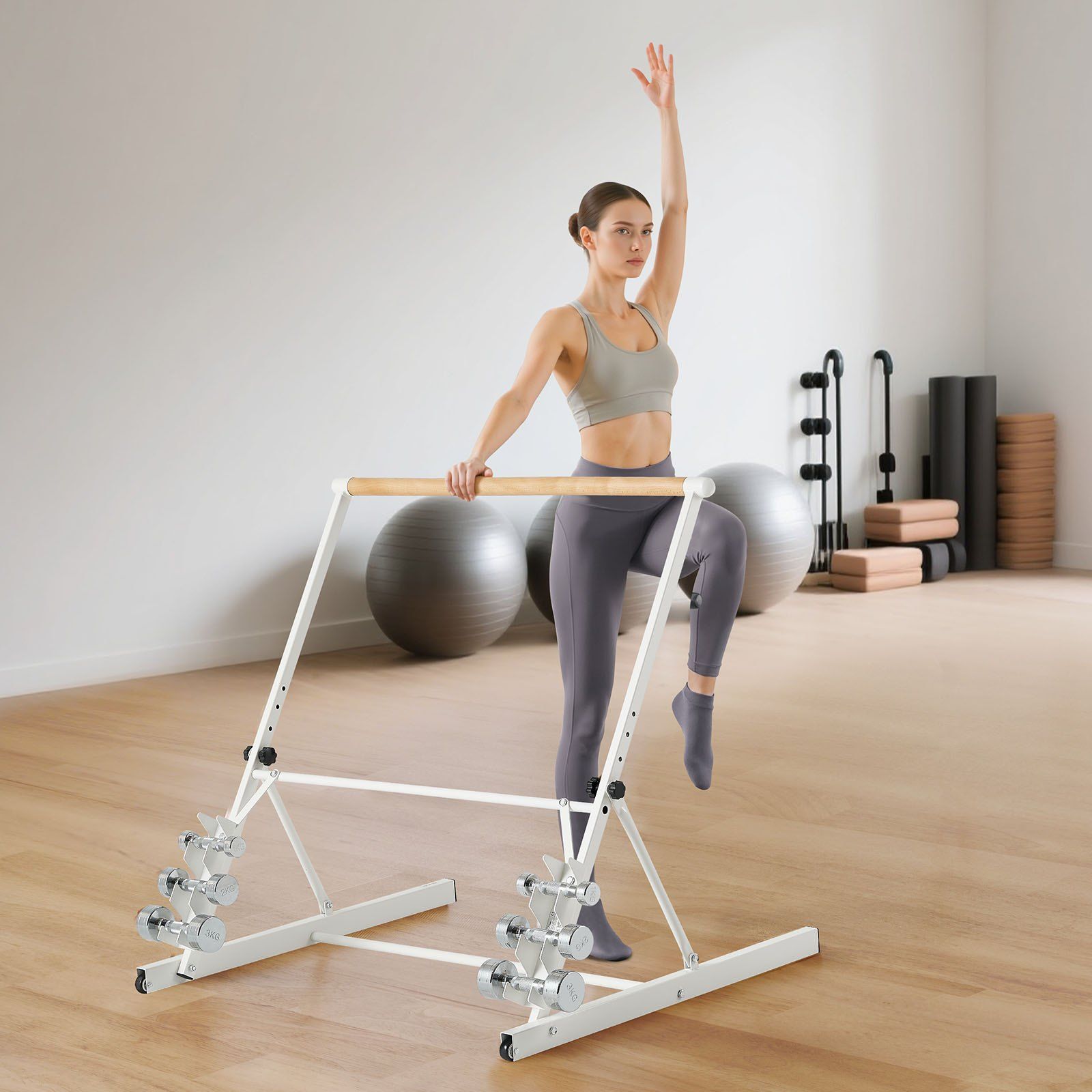 Ballet Barre, Freestanding Portable Barre Bar, Home Fitness Exercise Equipment for Abs, Arms, Strength, and Cardio, Easy to Store Foldable Stretching Dance Bars, 4 Level Height Adjustable - Image 8