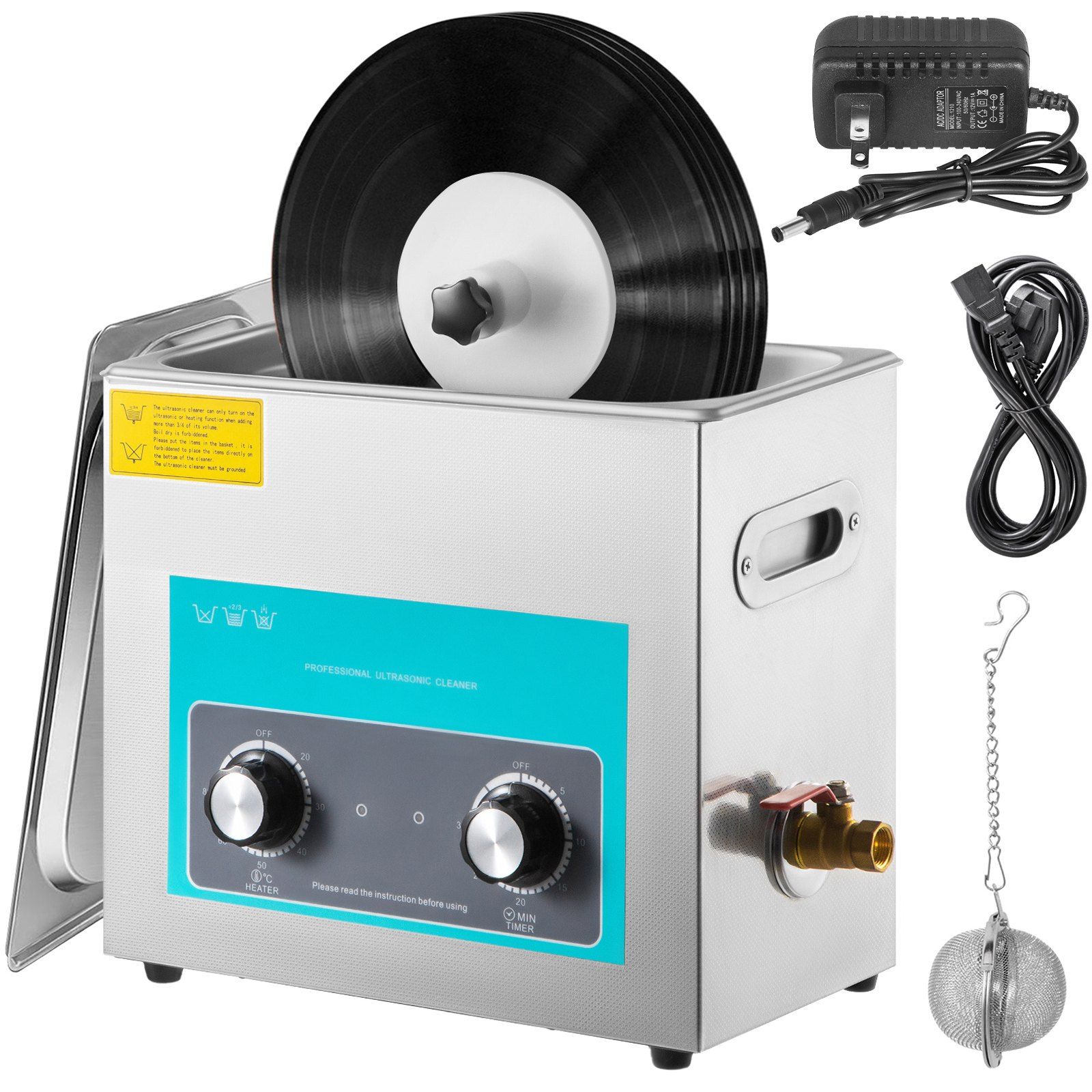 Ultrasonic Vinyl Record Cleaner 6L 40kHz Vinyl Ultrasonic Cleaning Machine Knob Control Record Ultrasonic Cleaner 8 Records Vinyl Sonic Cleaner Stainless Steel Tank with Mechanical Heater & Time - Image 1