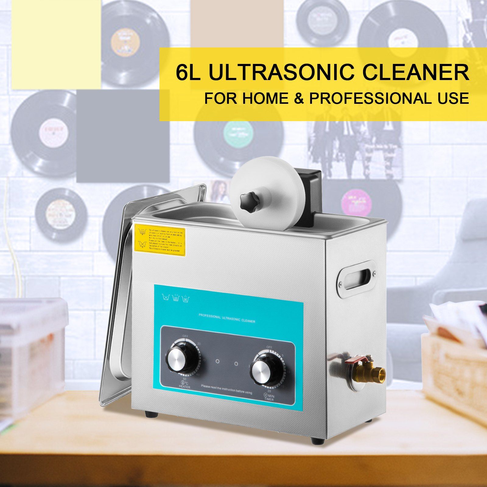 Ultrasonic Vinyl Record Cleaner 6L 40kHz Vinyl Ultrasonic Cleaning Machine Knob Control Record Ultrasonic Cleaner 8 Records Vinyl Sonic Cleaner Stainless Steel Tank with Mechanical Heater & Time - Image 2