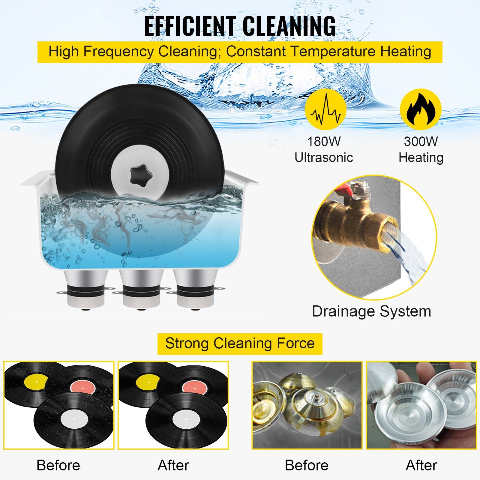 Ultrasonic Vinyl Record Cleaner 6L 40kHz Vinyl Ultrasonic Cleaning Machine Knob Control Record Ultrasonic Cleaner 8 Records Vinyl Sonic Cleaner Stainless Steel Tank with Mechanical Heater & Time - Image 4