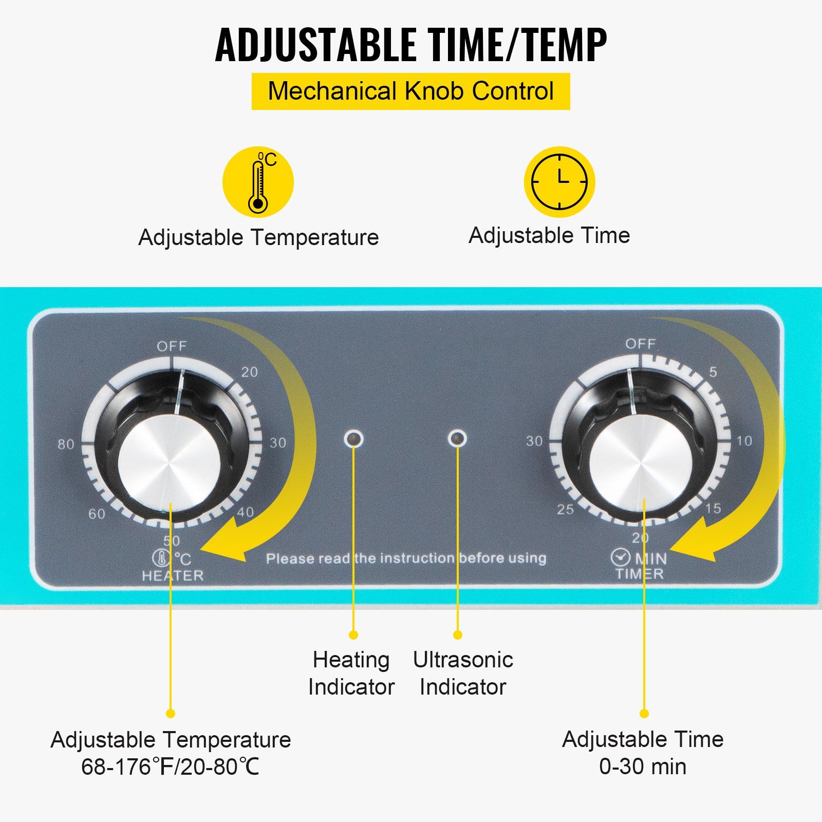 Ultrasonic Vinyl Record Cleaner 6L 40kHz Vinyl Ultrasonic Cleaning Machine Knob Control Record Ultrasonic Cleaner 8 Records Vinyl Sonic Cleaner Stainless Steel Tank with Mechanical Heater & Time - Image 5
