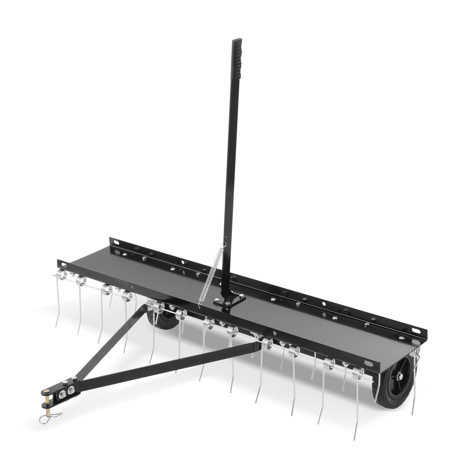 Tow Behind Dethatcher, 1219mm Tow Dethatcher with 24 Spring Steel Tines, Lawn Dethatcher Rake for ATV or Mower, Tow Behind Lawn Rake with Lift Handle for Garden Farm Grass - Image 1