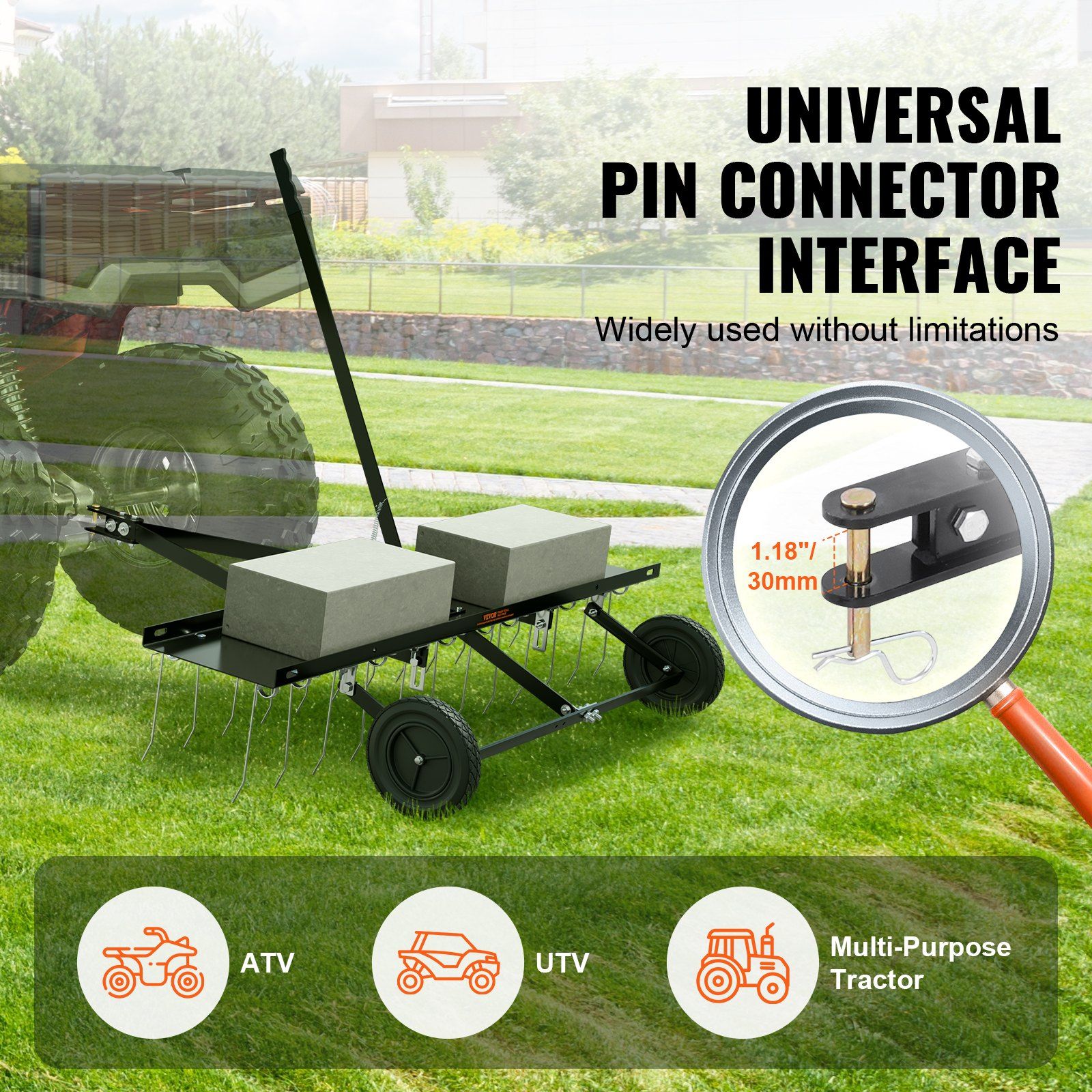 Tow Behind Dethatcher, 1219mm Tow Dethatcher with 24 Spring Steel Tines, Lawn Dethatcher Rake for ATV or Mower, Tow Behind Lawn Rake with Lift Handle for Garden Farm Grass - Image 3