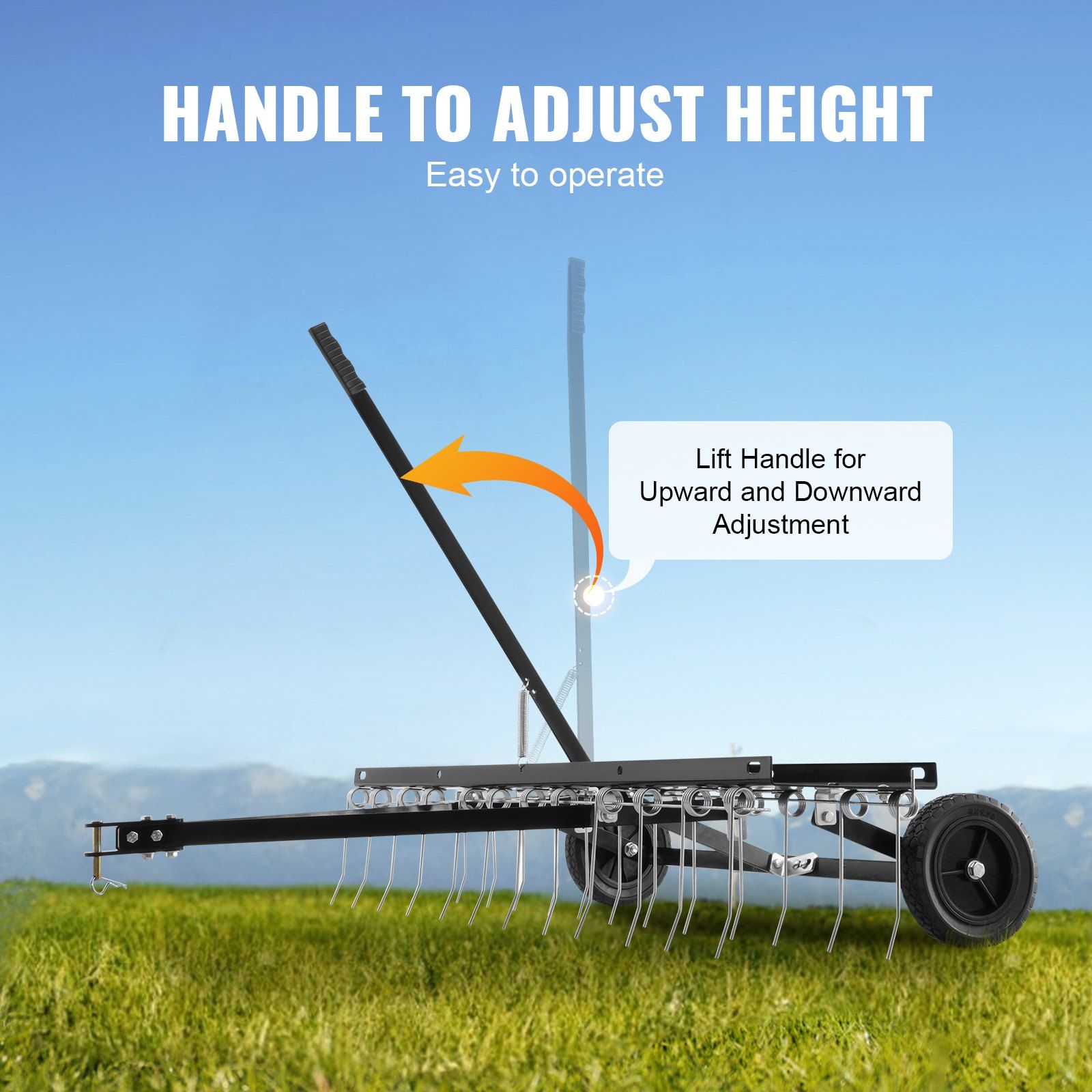 Tow Behind Dethatcher, 1219mm Tow Dethatcher with 24 Spring Steel Tines, Lawn Dethatcher Rake for ATV or Mower, Tow Behind Lawn Rake with Lift Handle for Garden Farm Grass - Image 4