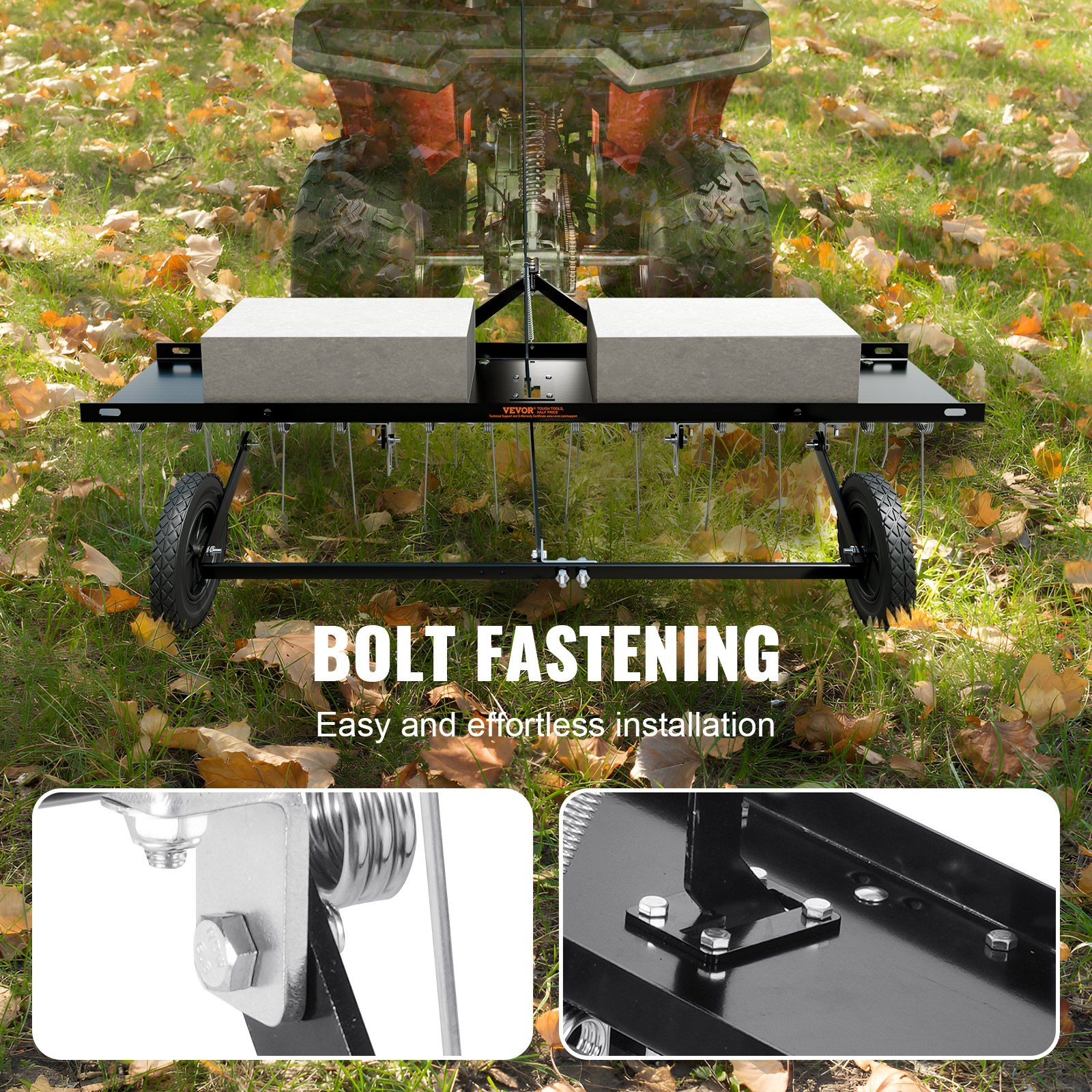 Tow Behind Dethatcher, 1219mm Tow Dethatcher with 24 Spring Steel Tines, Lawn Dethatcher Rake for ATV or Mower, Tow Behind Lawn Rake with Lift Handle for Garden Farm Grass - Image 5