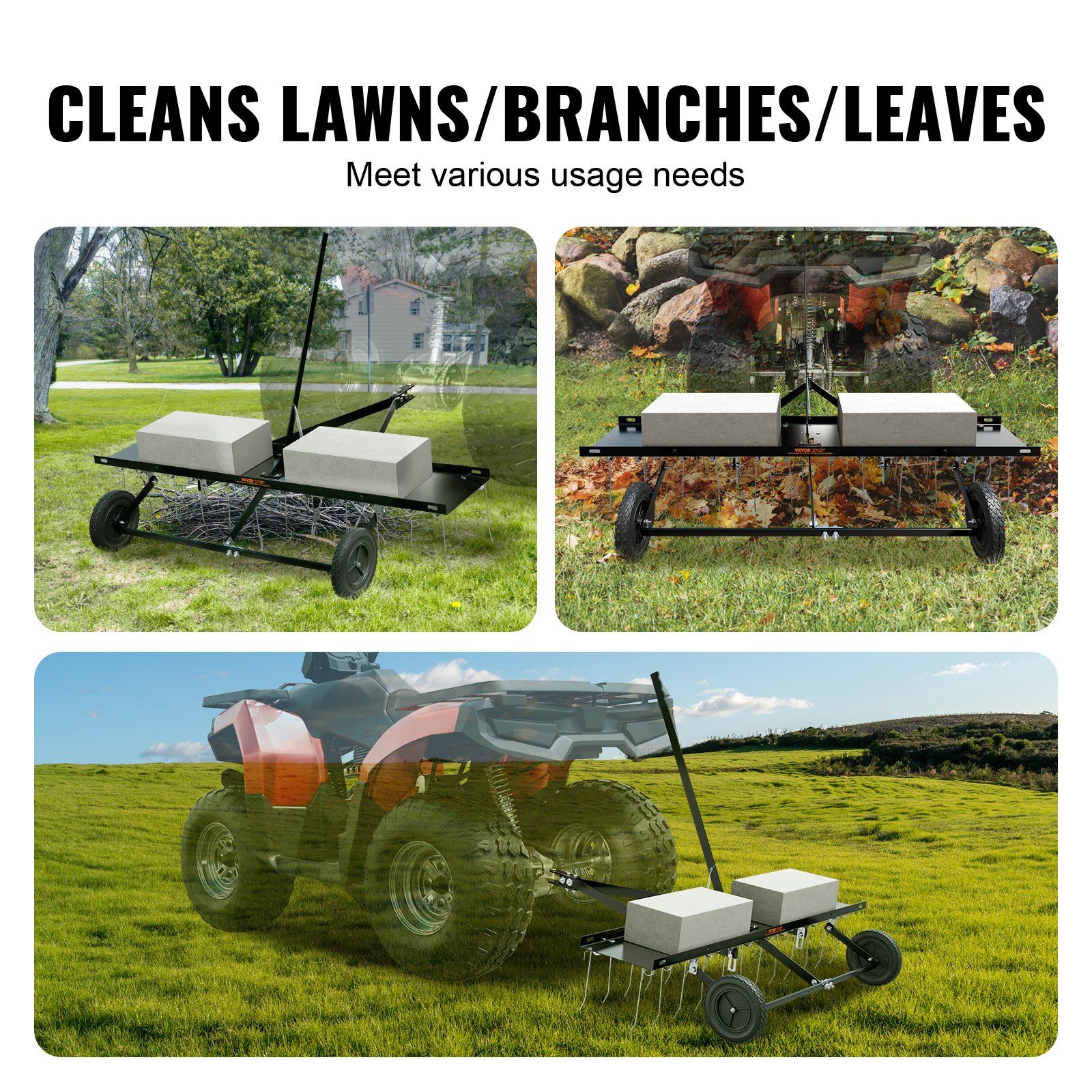 Tow Behind Dethatcher, 1219mm Tow Dethatcher with 24 Spring Steel Tines, Lawn Dethatcher Rake for ATV or Mower, Tow Behind Lawn Rake with Lift Handle for Garden Farm Grass - Image 6