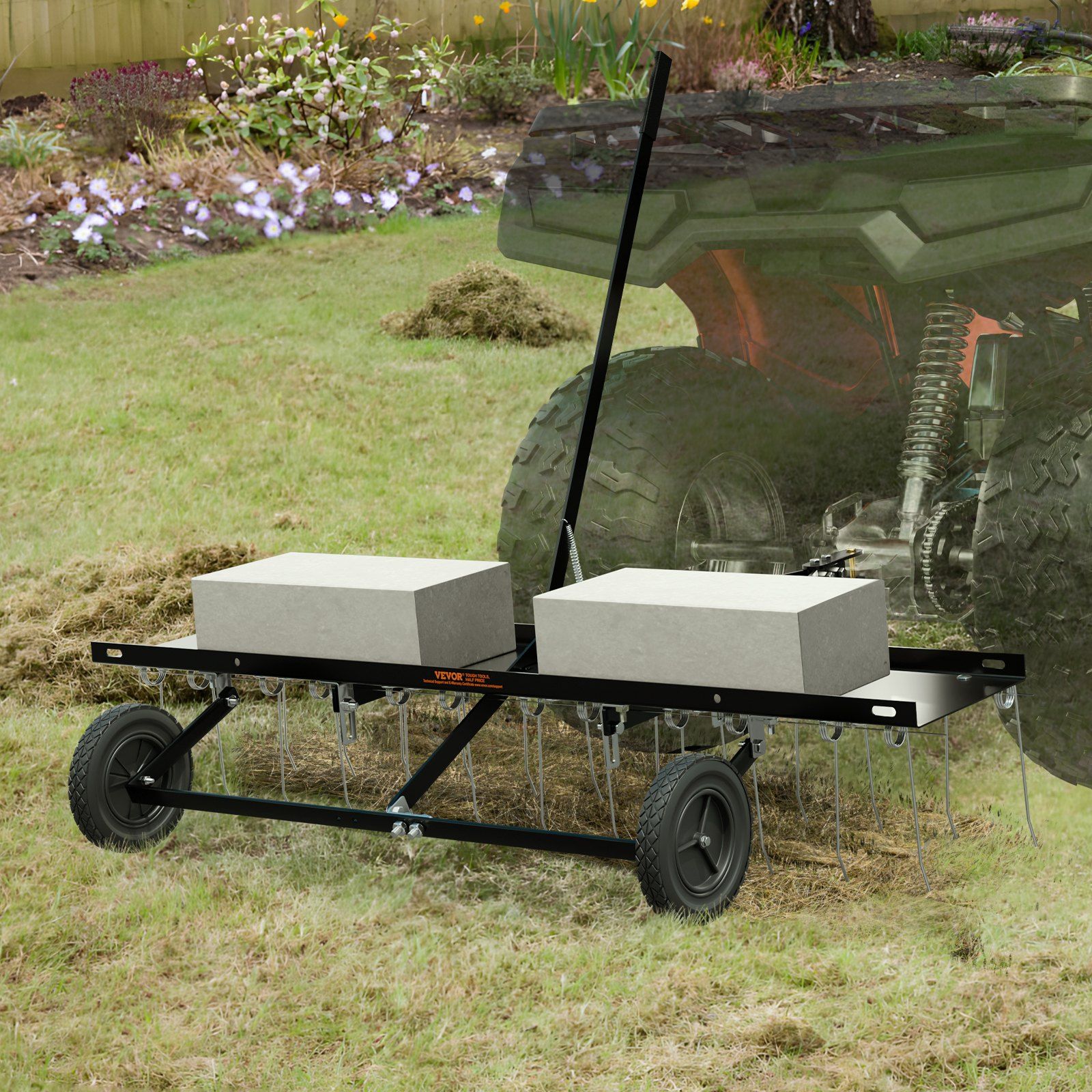 Tow Behind Dethatcher, 1219mm Tow Dethatcher with 24 Spring Steel Tines, Lawn Dethatcher Rake for ATV or Mower, Tow Behind Lawn Rake with Lift Handle for Garden Farm Grass - Image 8
