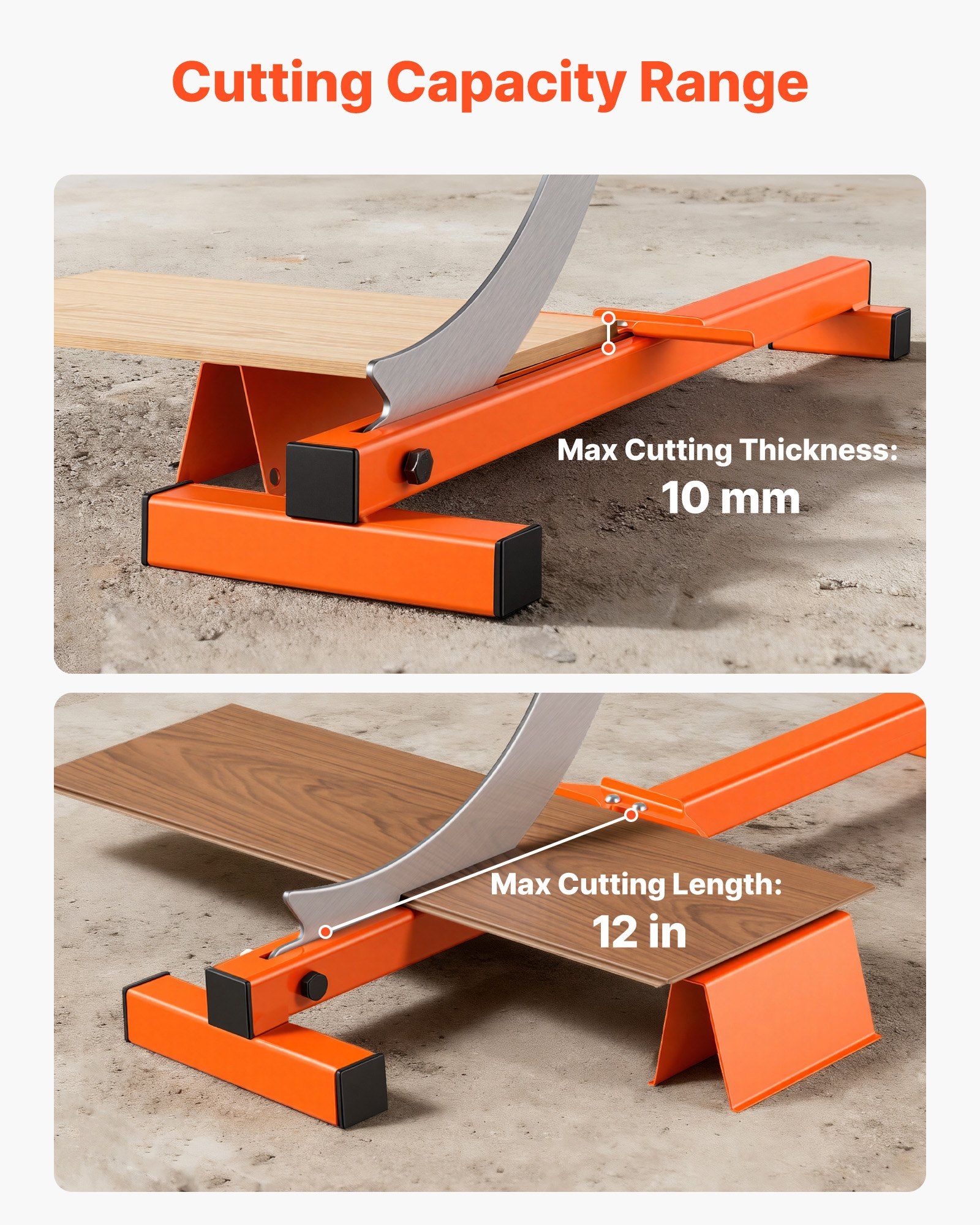 304.8mm Vinyl Floor Cutter, 10mm Thick Laminate Flooring Cutter with Cutting Angle Guide, Rubber Handle, Honing Stone, D2 Steel Blade for Cutting Laminate, Vinyl, Home Renovation - Image 2