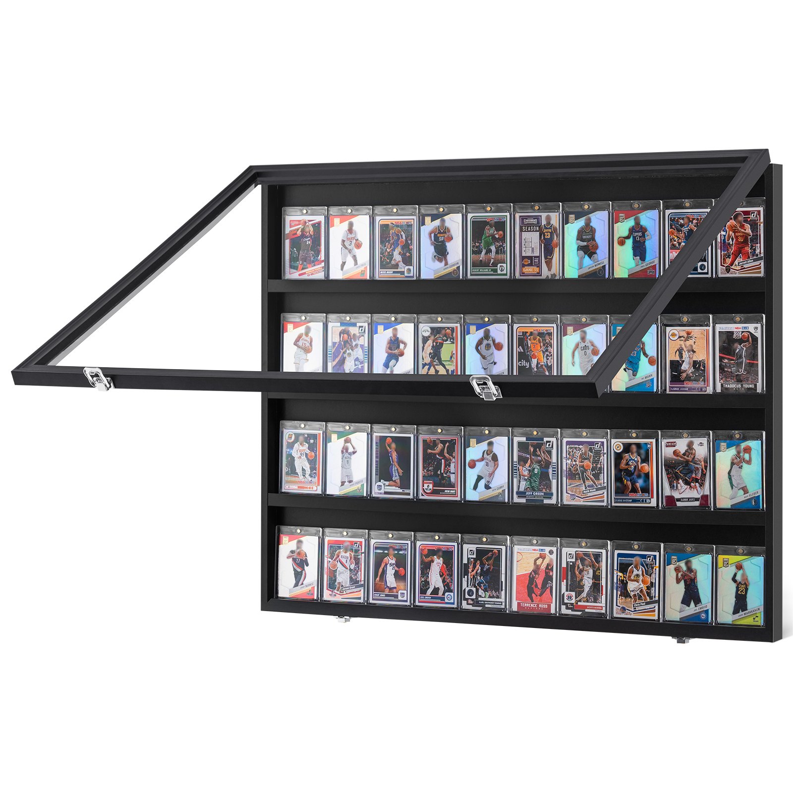 36 Graded Sports Card Display Case, 775 x 617 x 55 mm, Baseball Card Display Frame with 98% UV Protection Clear View PC Glass, Lockable Wall Cabinet for Football Basketball Hockey Trading Card - Image 1
