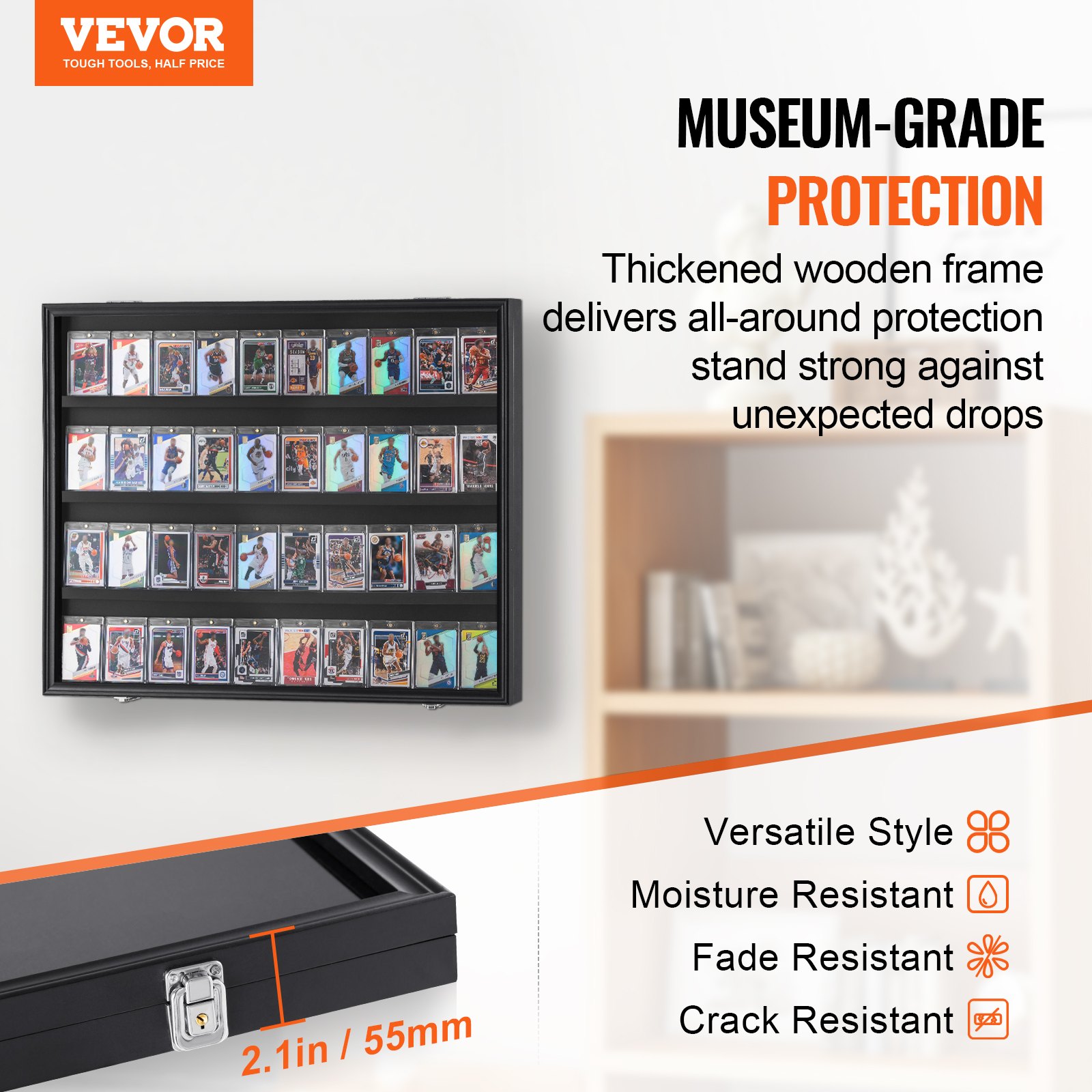 36 Graded Sports Card Display Case, 775 x 617 x 55 mm, Baseball Card Display Frame with 98% UV Protection Clear View PC Glass, Lockable Wall Cabinet for Football Basketball Hockey Trading Card - Image 2