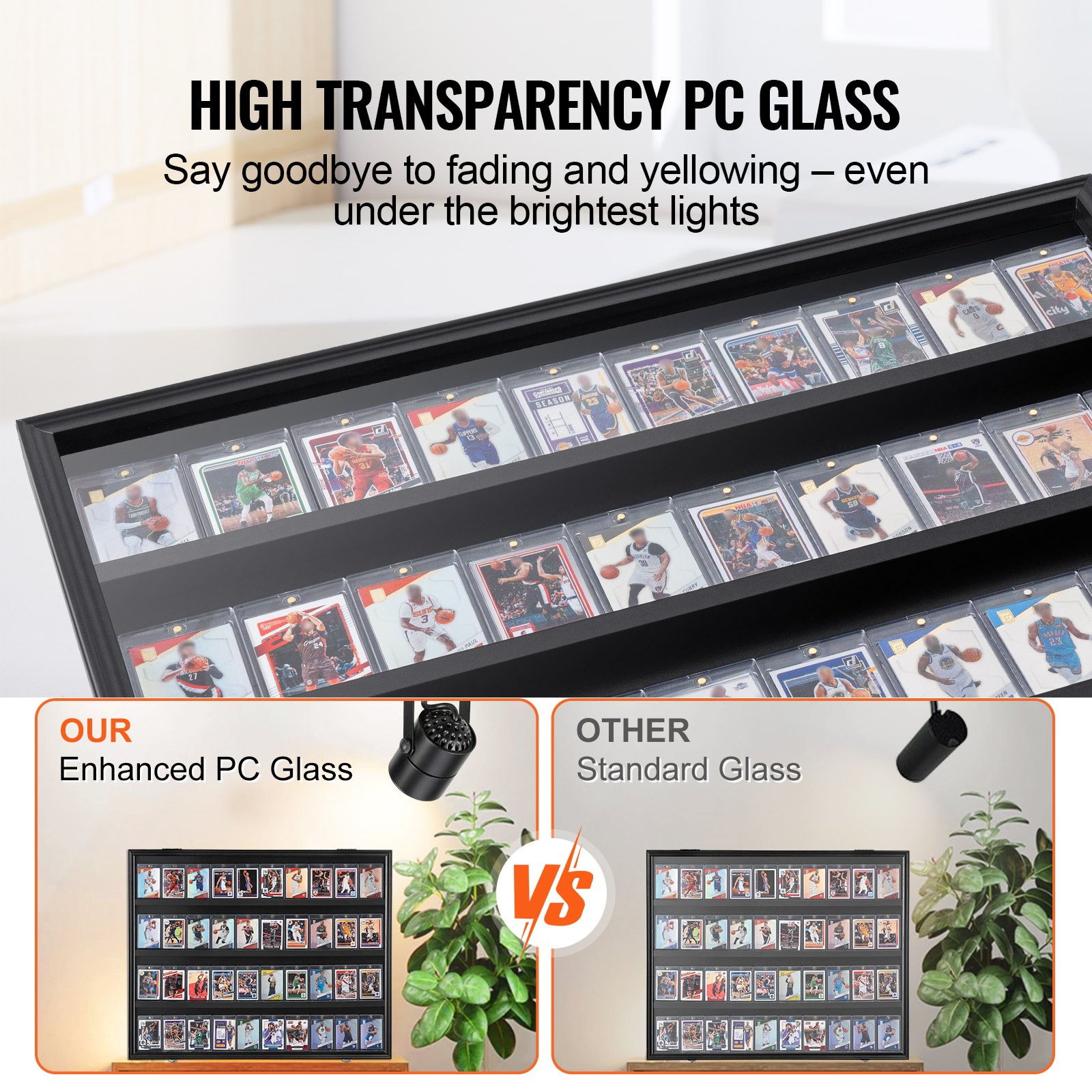 36 Graded Sports Card Display Case, 775 x 617 x 55 mm, Baseball Card Display Frame with 98% UV Protection Clear View PC Glass, Lockable Wall Cabinet for Football Basketball Hockey Trading Card - Image 4