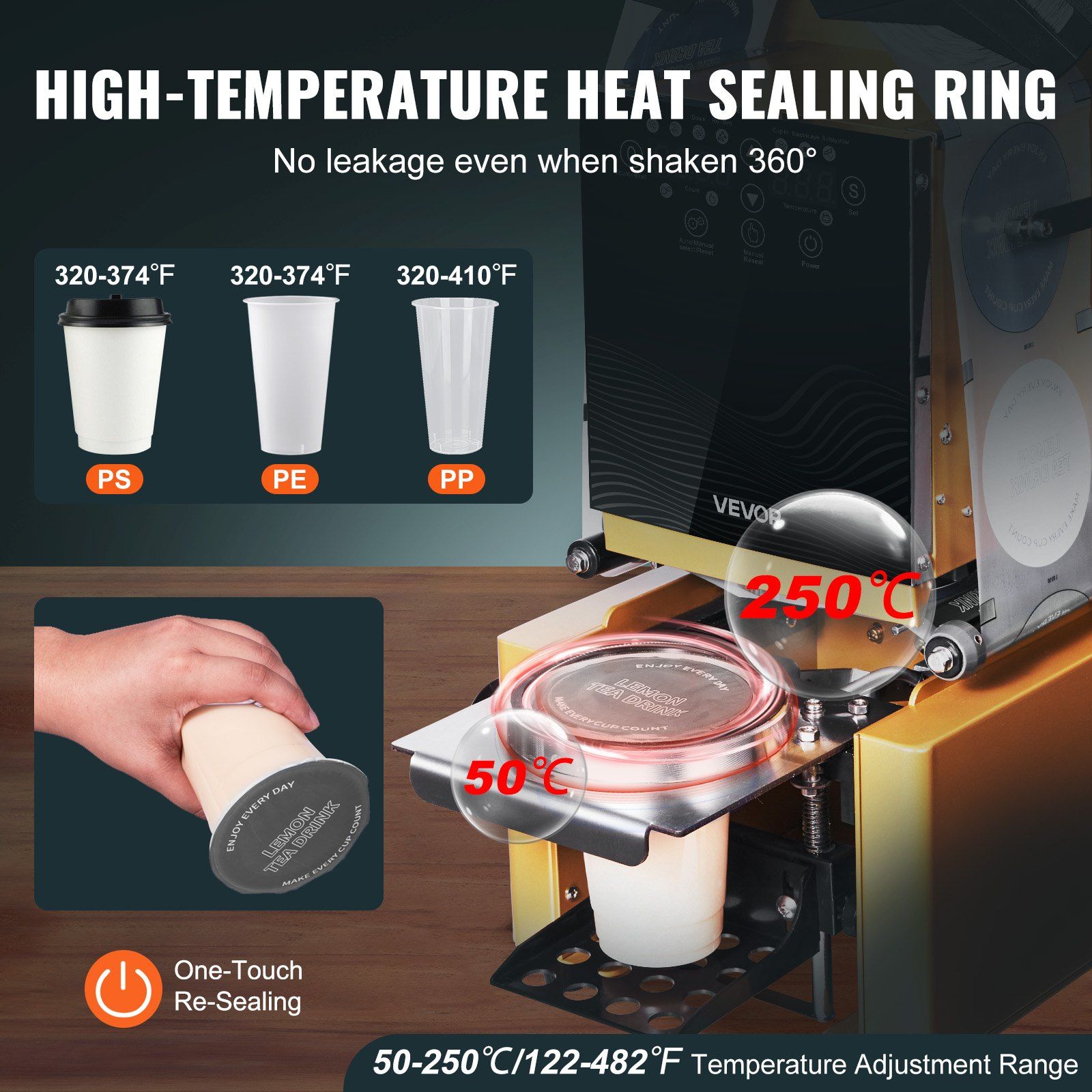 Fully Automatic Cup Sealing Machine, 500-650 Cups/H, Cup Sealer Machine for 190 mm Tall & 90/95 mm Cup, Electric Boba Tea Sealer with Digital Control LCD Panel for Bubble Milk Tea Coffee, Gold - Image 3