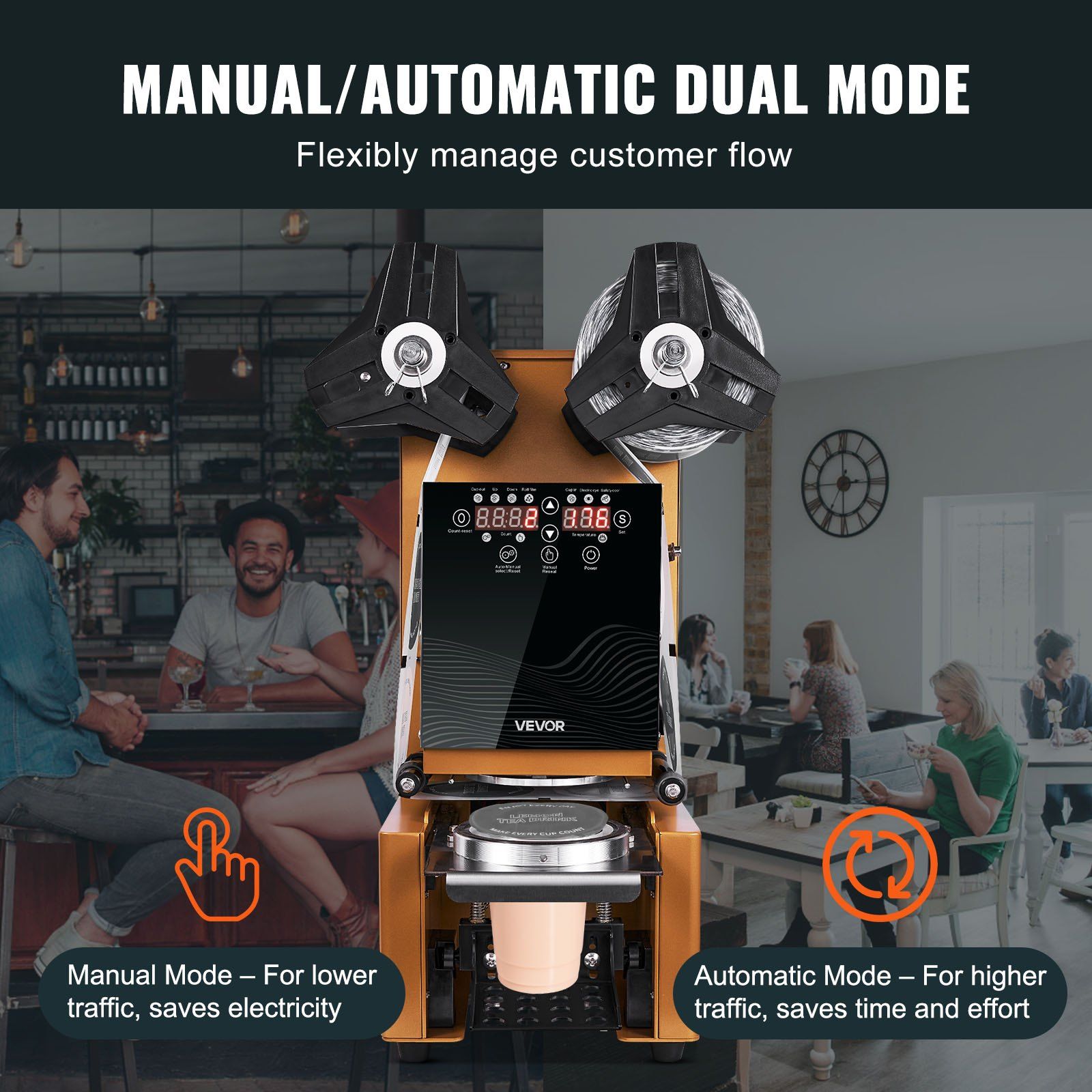 Fully Automatic Cup Sealing Machine, 500-650 Cups/H, Cup Sealer Machine for 190 mm Tall & 90/95 mm Cup, Electric Boba Tea Sealer with Digital Control LCD Panel for Bubble Milk Tea Coffee, Gold - Image 4