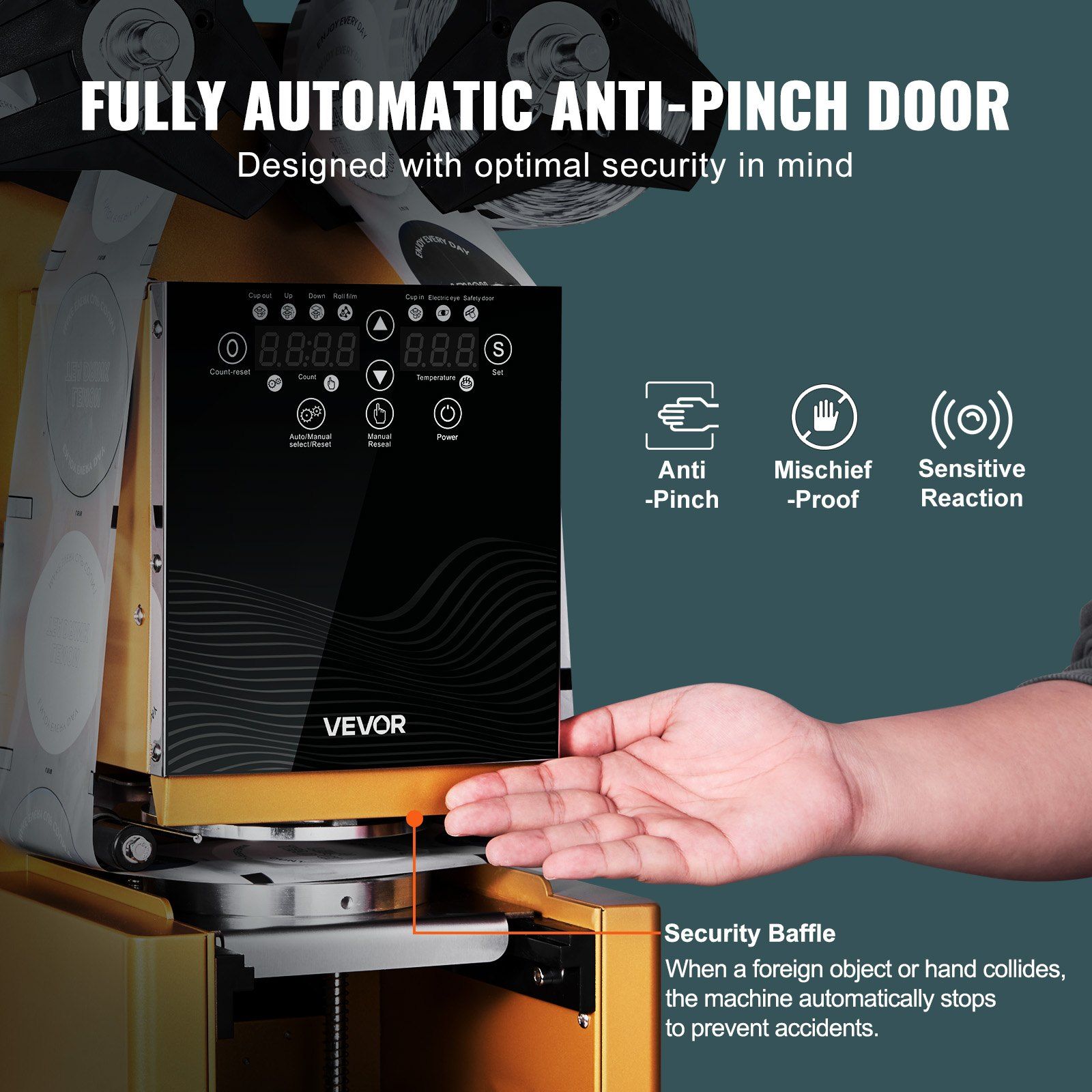 Fully Automatic Cup Sealing Machine, 500-650 Cups/H, Cup Sealer Machine for 190 mm Tall & 90/95 mm Cup, Electric Boba Tea Sealer with Digital Control LCD Panel for Bubble Milk Tea Coffee, Gold - Image 6