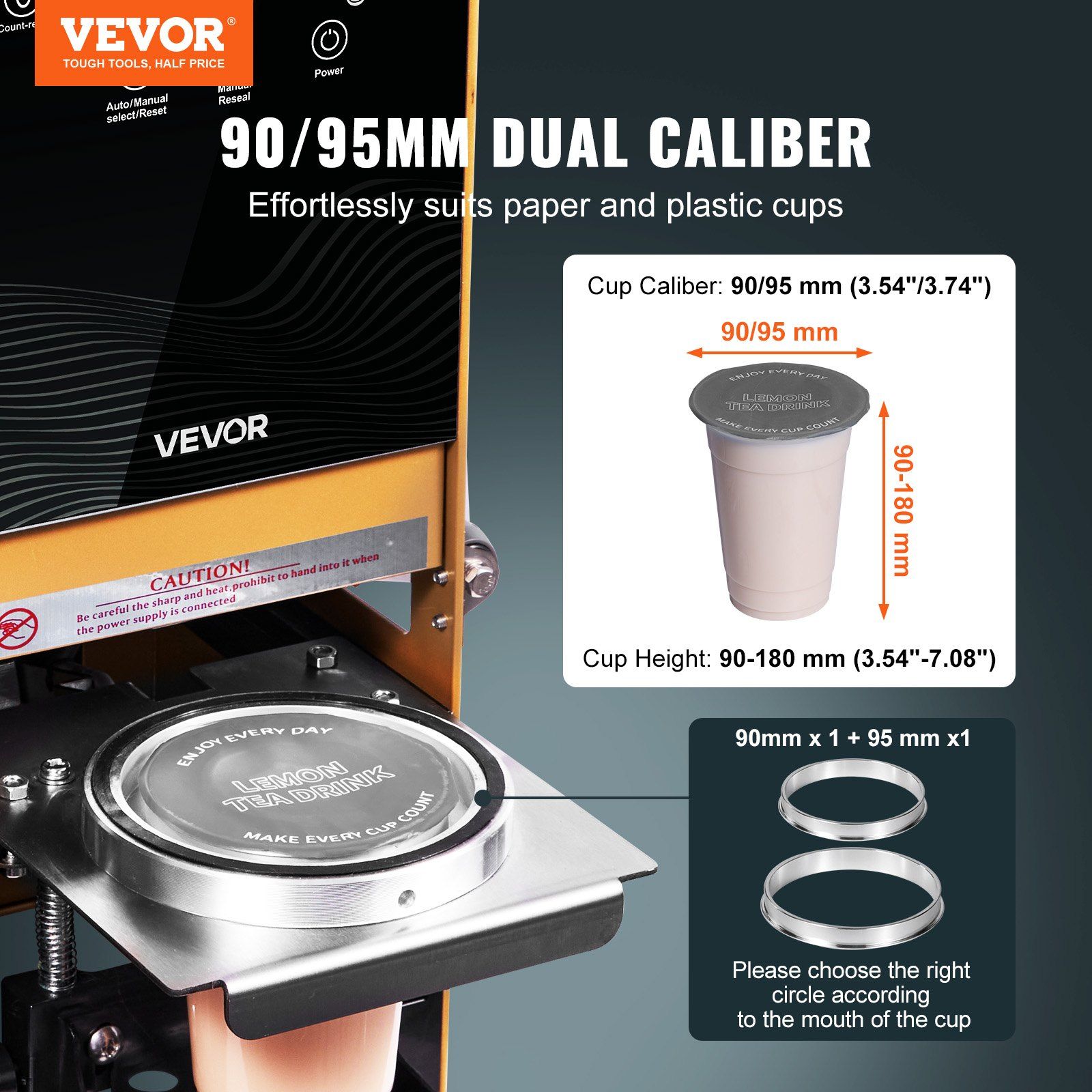 Fully Automatic Cup Sealing Machine, 500-650 Cups/H, Cup Sealer Machine for 180 mm Tall & 90/95 mm Cup, Electric Boba Tea Sealer with Digital Control LCD Panel for Bubble Milk Tea Coffee, Gold - Image 2