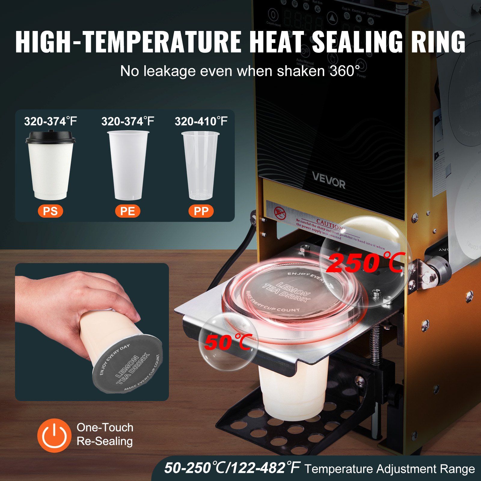 Fully Automatic Cup Sealing Machine, 500-650 Cups/H, Cup Sealer Machine for 180 mm Tall & 90/95 mm Cup, Electric Boba Tea Sealer with Digital Control LCD Panel for Bubble Milk Tea Coffee, Gold - Image 3