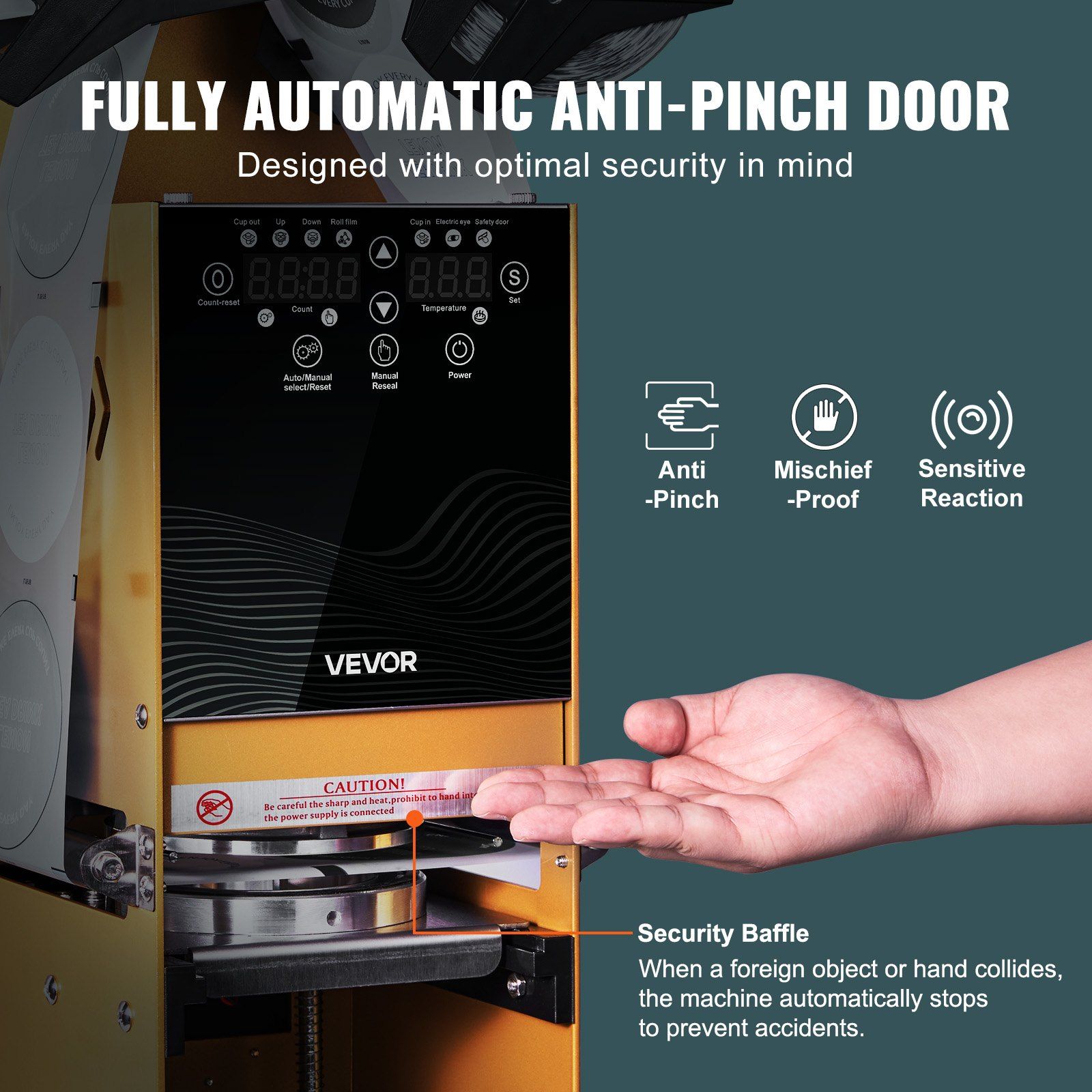 Fully Automatic Cup Sealing Machine, 500-650 Cups/H, Cup Sealer Machine for 180 mm Tall & 90/95 mm Cup, Electric Boba Tea Sealer with Digital Control LCD Panel for Bubble Milk Tea Coffee, Gold - Image 6