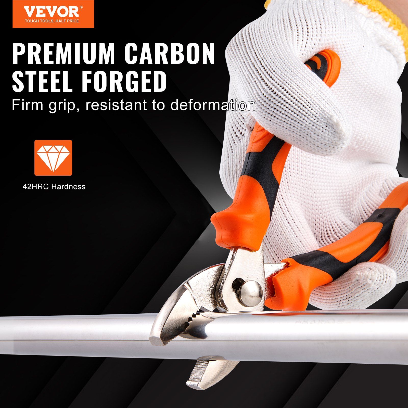 Pliers Set, 8-Piece, High Carbon Steel, 30.5cm/25.4cm/20.3cm Groove Joint Pliers, 20.3cm Linesman's Pliers, 15.2cm Slip Joint Pliers, 20.3cm Long Nose Pliers, 15.2cm Diagonal Cutter, 25.4cm Adjustable Wrench, and Tool Bag - Image 2