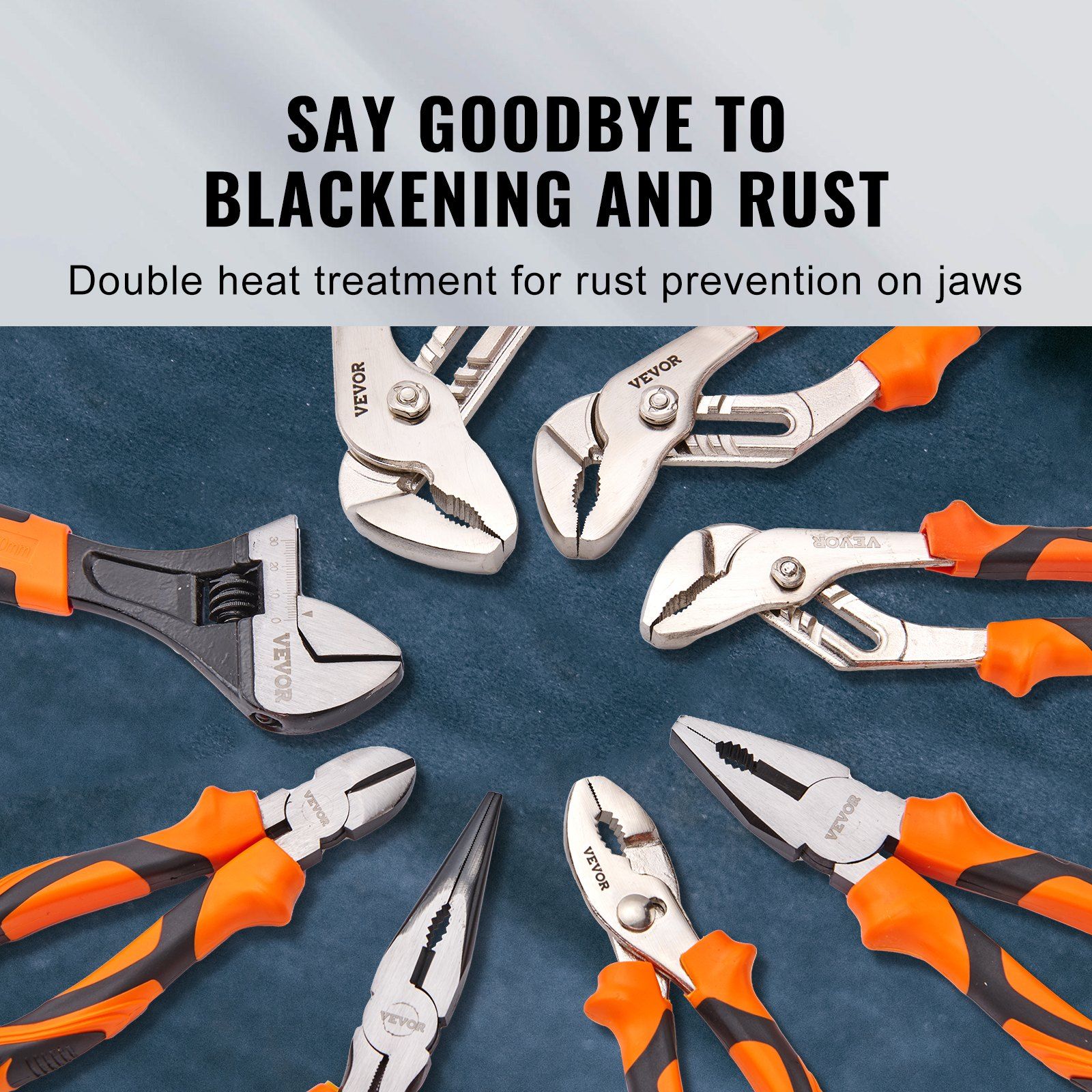 Pliers Set, 8-Piece, High Carbon Steel, 30.5cm/25.4cm/20.3cm Groove Joint Pliers, 20.3cm Linesman's Pliers, 15.2cm Slip Joint Pliers, 20.3cm Long Nose Pliers, 15.2cm Diagonal Cutter, 25.4cm Adjustable Wrench, and Tool Bag - Image 3