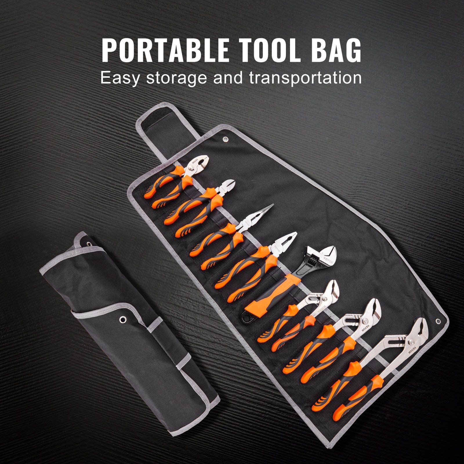 Pliers Set, 8-Piece, High Carbon Steel, 30.5cm/25.4cm/20.3cm Groove Joint Pliers, 20.3cm Linesman's Pliers, 15.2cm Slip Joint Pliers, 20.3cm Long Nose Pliers, 15.2cm Diagonal Cutter, 25.4cm Adjustable Wrench, and Tool Bag - Image 6