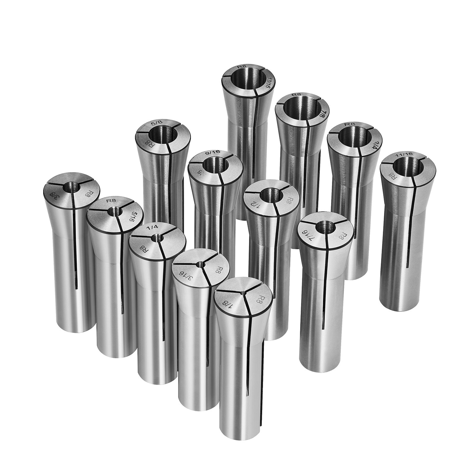 13 pcs Precision R8 Collet Set, 1/8'' - 7/8'', 45# Mill Collet Chuck 0.0012