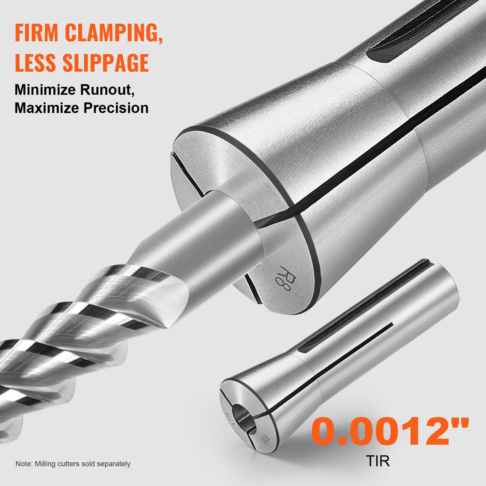 13 pcs Precision R8 Collet Set, 1/8'' - 7/8'', 45# Mill Collet Chuck 0.0012