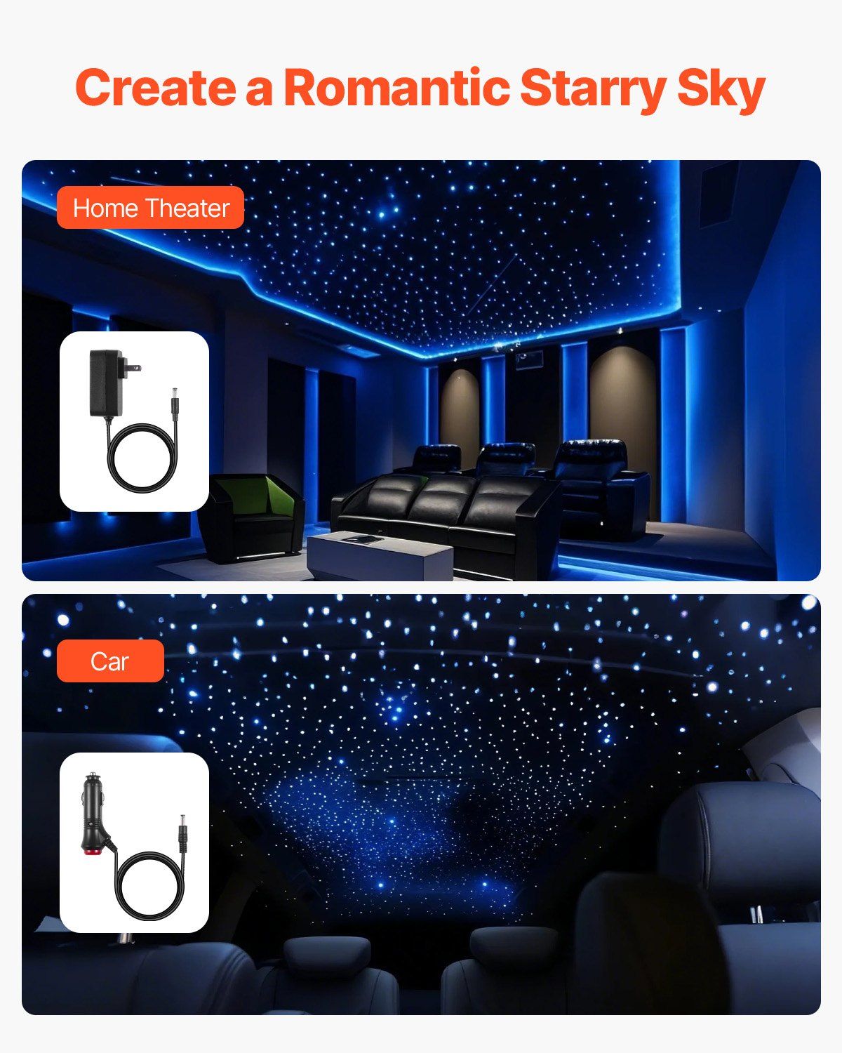 Starlight Headliner Kit, 450 pcs 0.76 mm 3 m, 16W Twinkle Fiber Optic Star Ceiling Lights for Car, Bluetooth APP, Remote Control, Sound Activated, RGBW Light Engine, for Home Bed Room Decor - Image 6