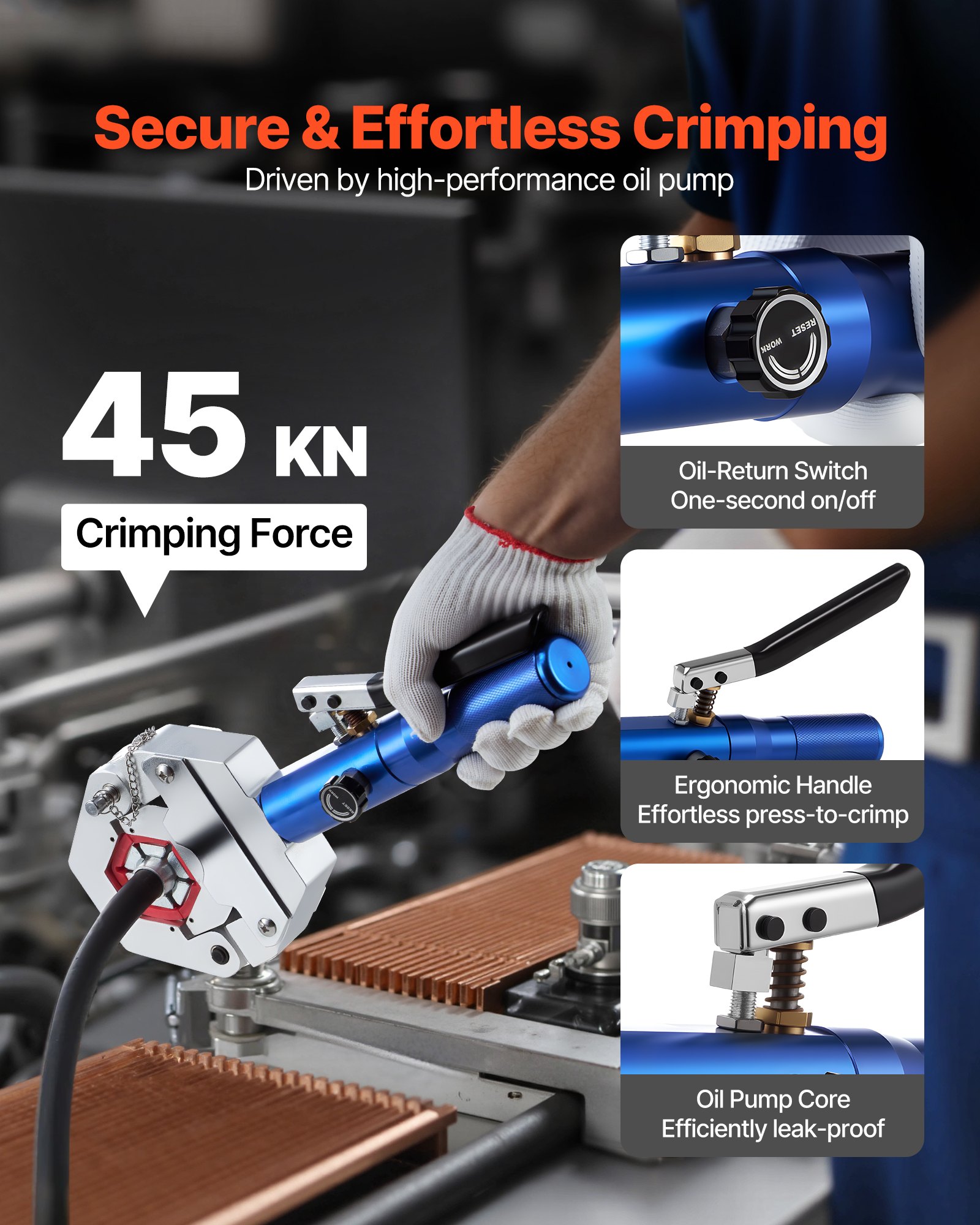 Hydraulic Hose Crimper, Hydra-Krimp AC Hose Crimper Kit with 7 Dies Snap-On, Integral Manual Hydraulic A/C Hoses Crimping Tool for Automotive & Air Conditioning Repair - with Carrying Case - Image 3