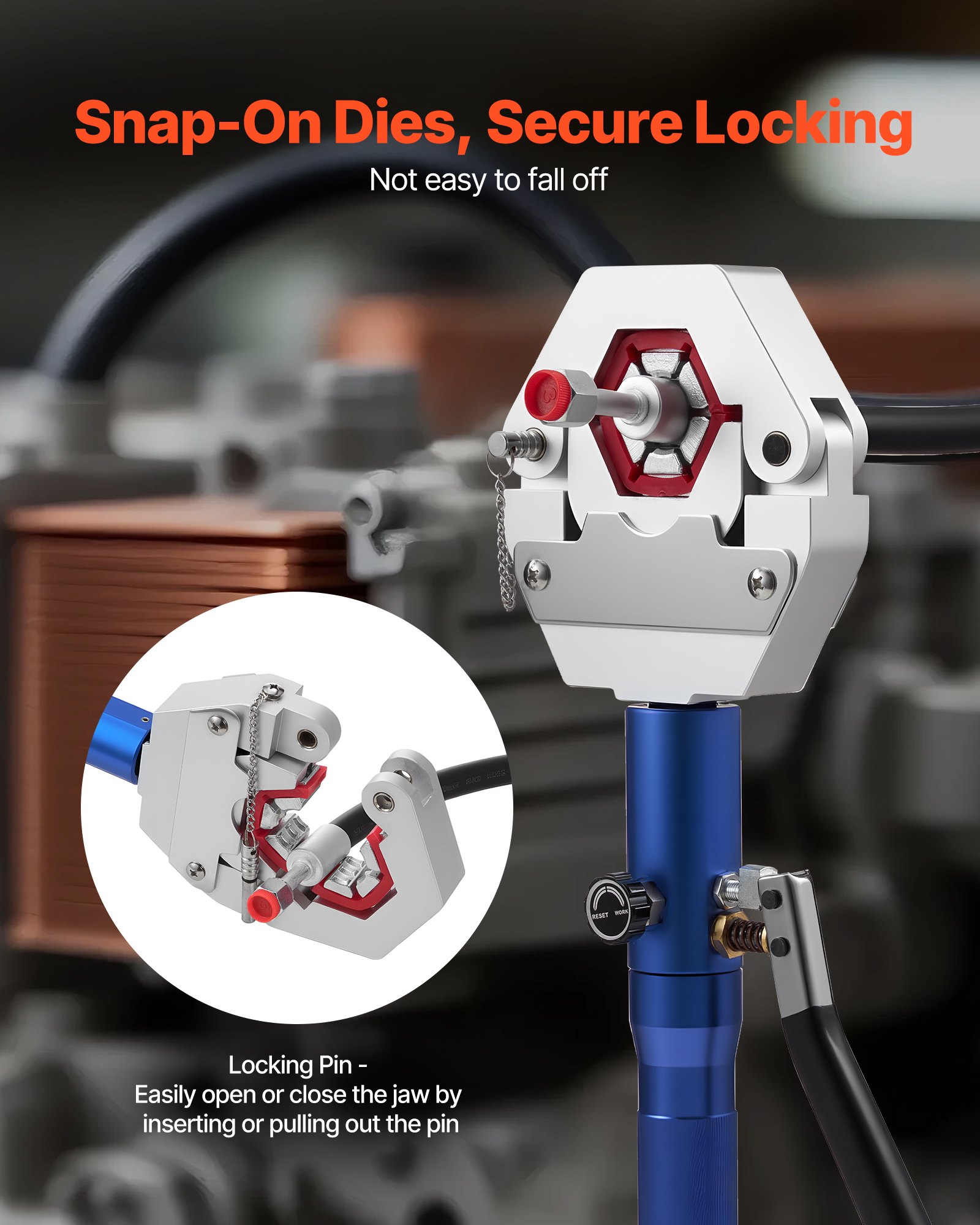 Hydraulic Hose Crimper, Hydra-Krimp AC Hose Crimper Kit with 7 Dies Snap-On, Integral Manual Hydraulic A/C Hoses Crimping Tool for Automotive & Air Conditioning Repair - with Carrying Case - Image 4