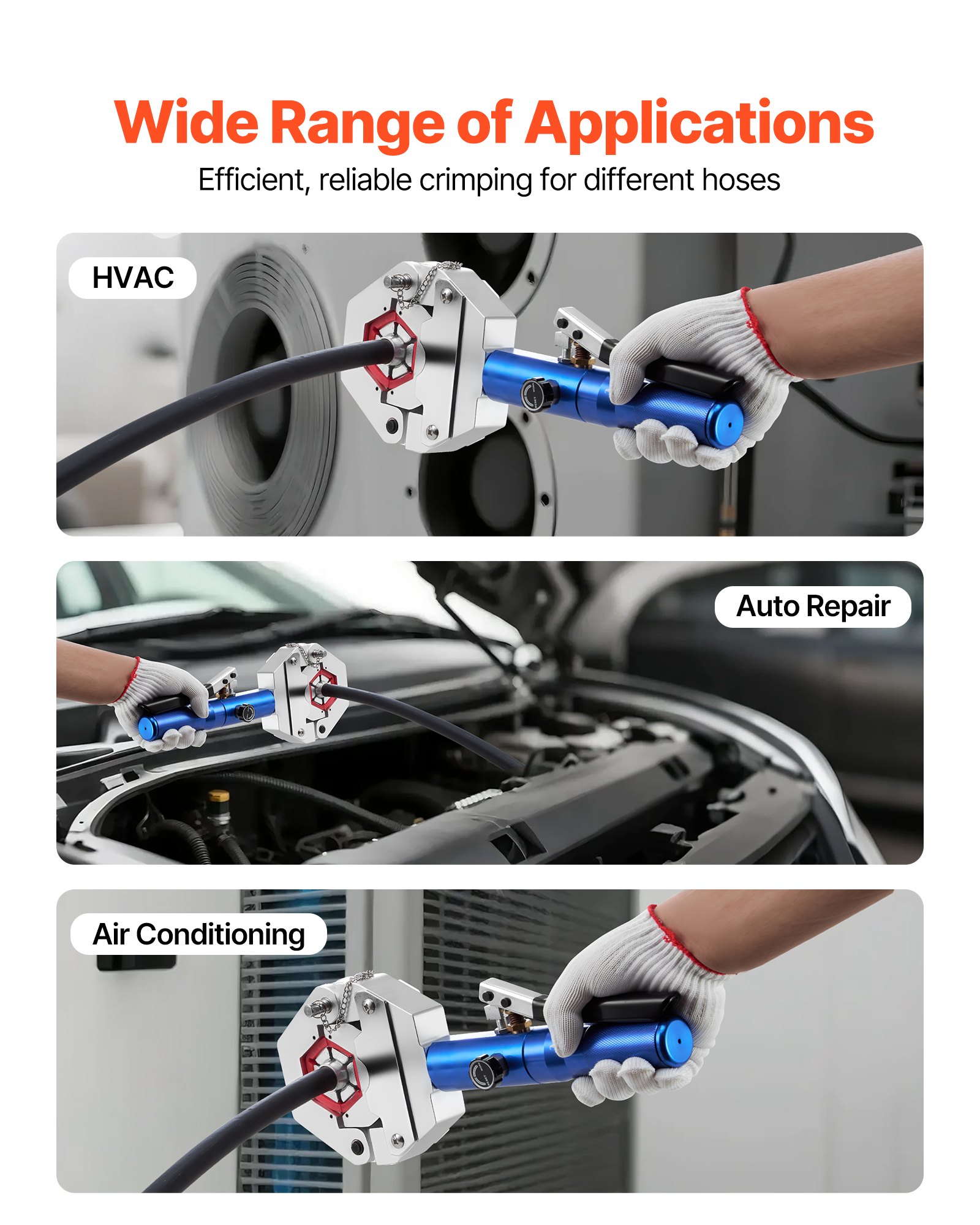 Hydraulic Hose Crimper, Hydra-Krimp AC Hose Crimper Kit with 7 Dies Snap-On, Integral Manual Hydraulic A/C Hoses Crimping Tool for Automotive & Air Conditioning Repair - with Carrying Case - Image 6