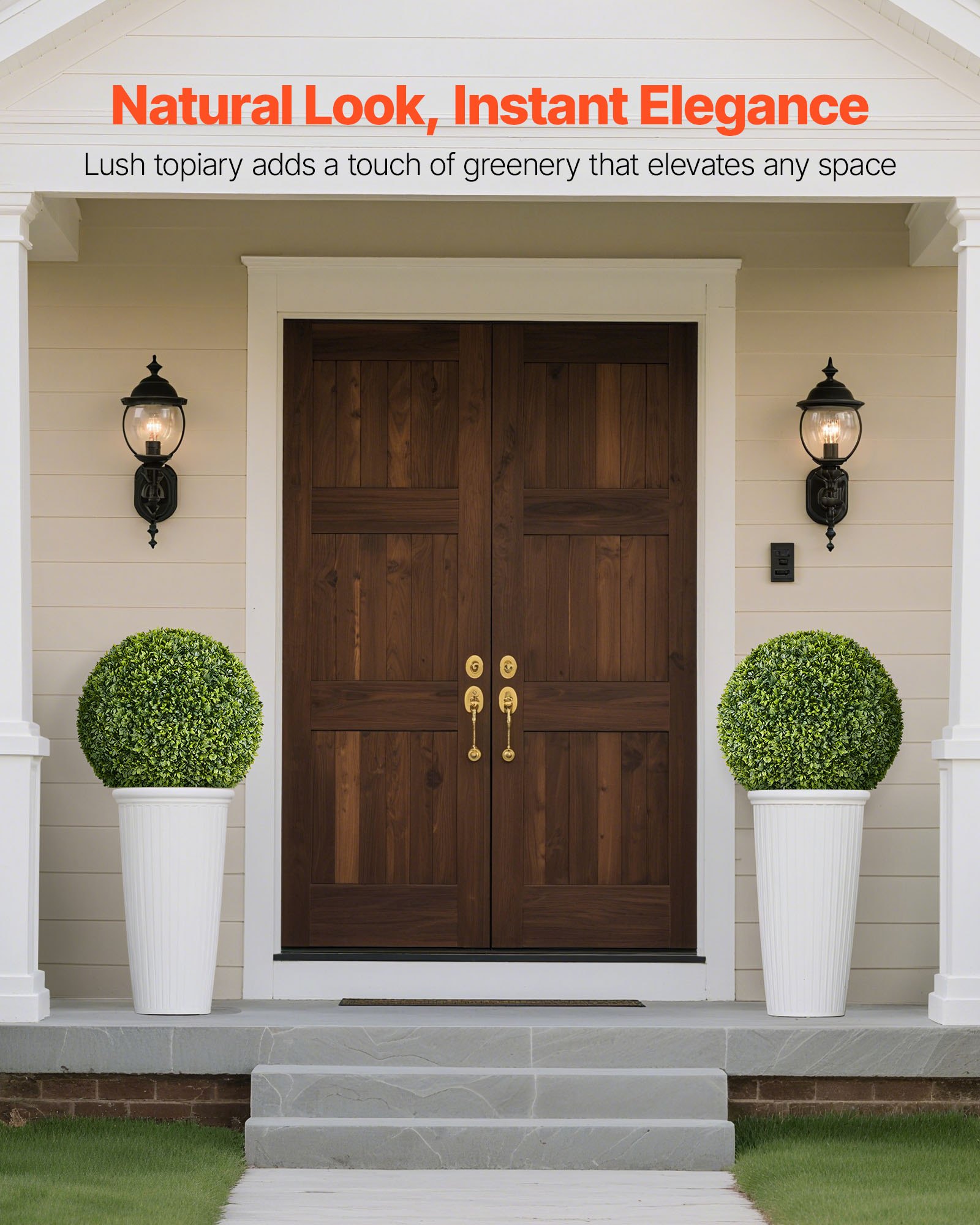 Artificial Topiary Ball, 584mm Faux Boxwood Plant Balls, Fake Silk Tree Look Real, Easy Assembly for Decor Front Porch Outdoor Patio Garden Balcony Backyard and Indoor Home Wedding, Green - Image 2