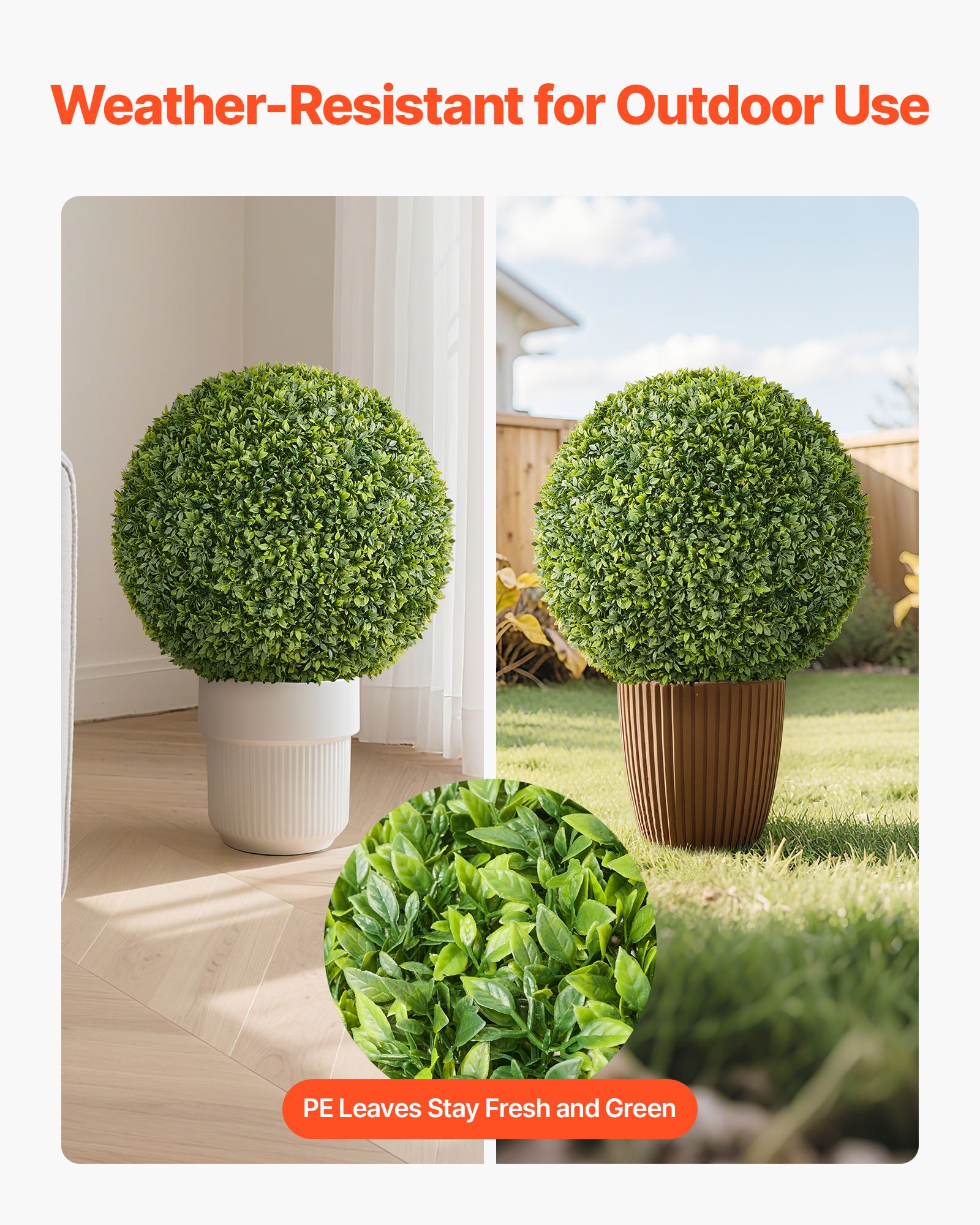 Artificial Topiary Ball, 584mm Faux Boxwood Plant Balls, Fake Silk Tree Look Real, Easy Assembly for Decor Front Porch Outdoor Patio Garden Balcony Backyard and Indoor Home Wedding, Green - Image 3