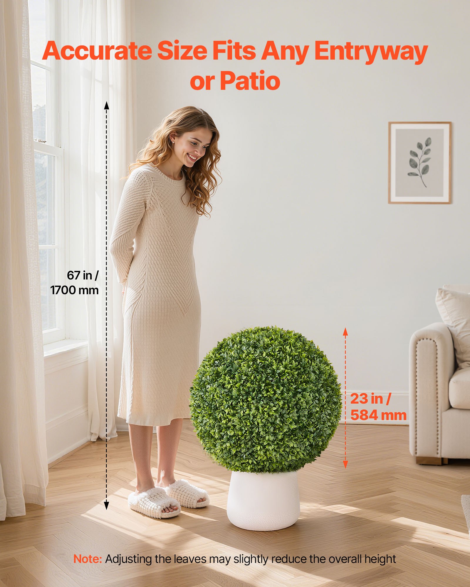 Artificial Topiary Ball, 584mm Faux Boxwood Plant Balls, Fake Silk Tree Look Real, Easy Assembly for Decor Front Porch Outdoor Patio Garden Balcony Backyard and Indoor Home Wedding, Green - Image 5