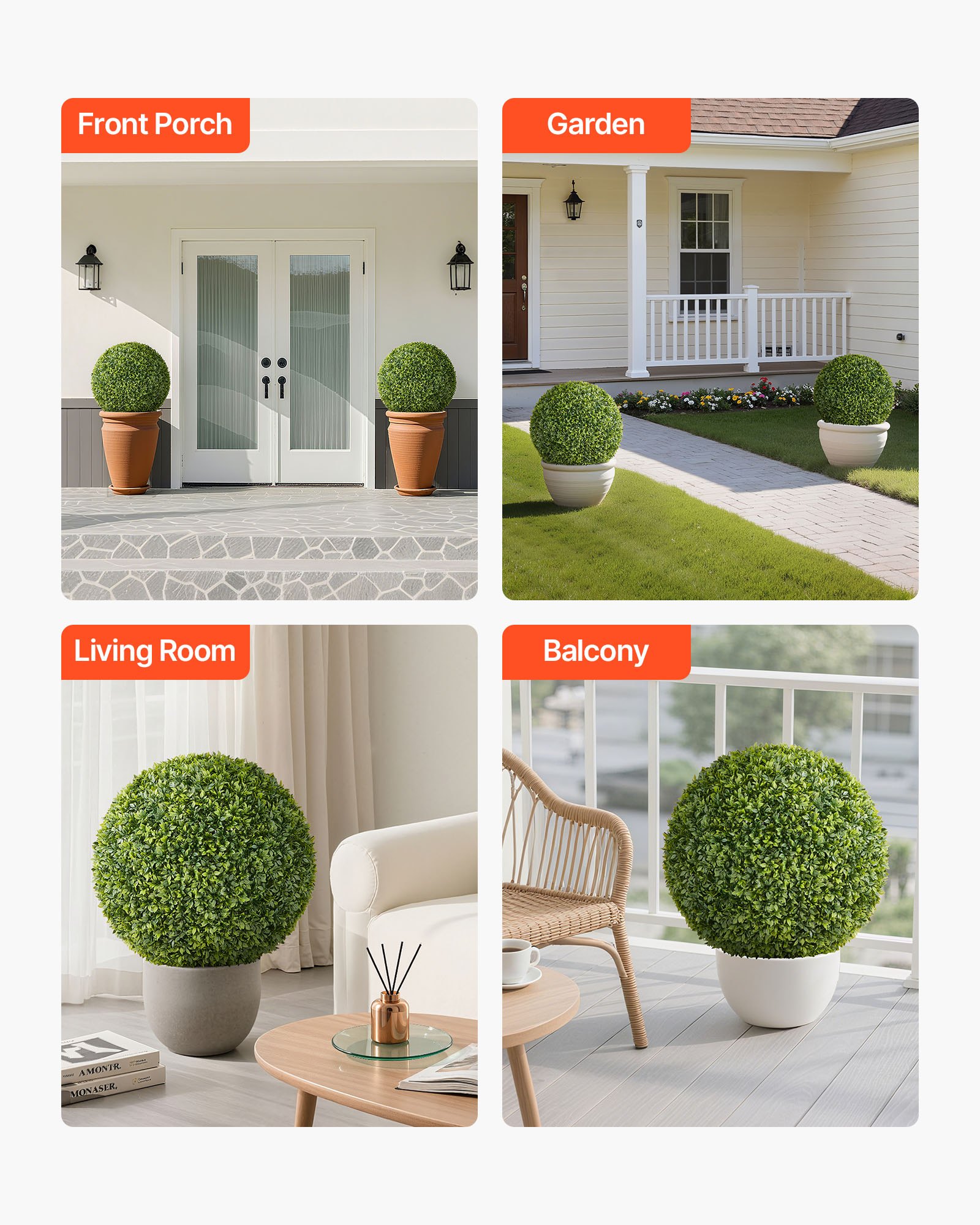 Artificial Topiary Ball, 584mm Faux Boxwood Plant Balls, Fake Silk Tree Look Real, Easy Assembly for Decor Front Porch Outdoor Patio Garden Balcony Backyard and Indoor Home Wedding, Green - Image 6
