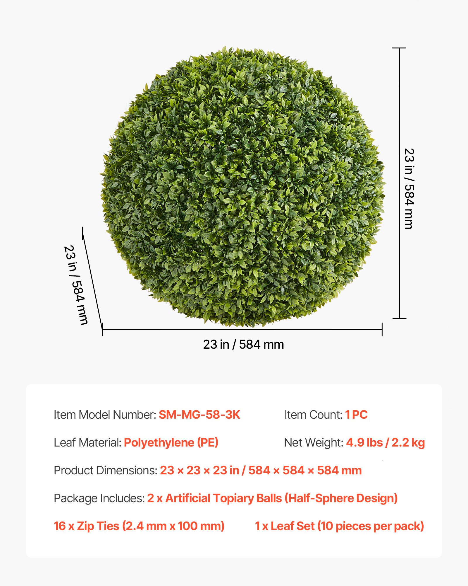 Artificial Topiary Ball, 584mm Faux Boxwood Plant Balls, Fake Silk Tree Look Real, Easy Assembly for Decor Front Porch Outdoor Patio Garden Balcony Backyard and Indoor Home Wedding, Green - Image 7
