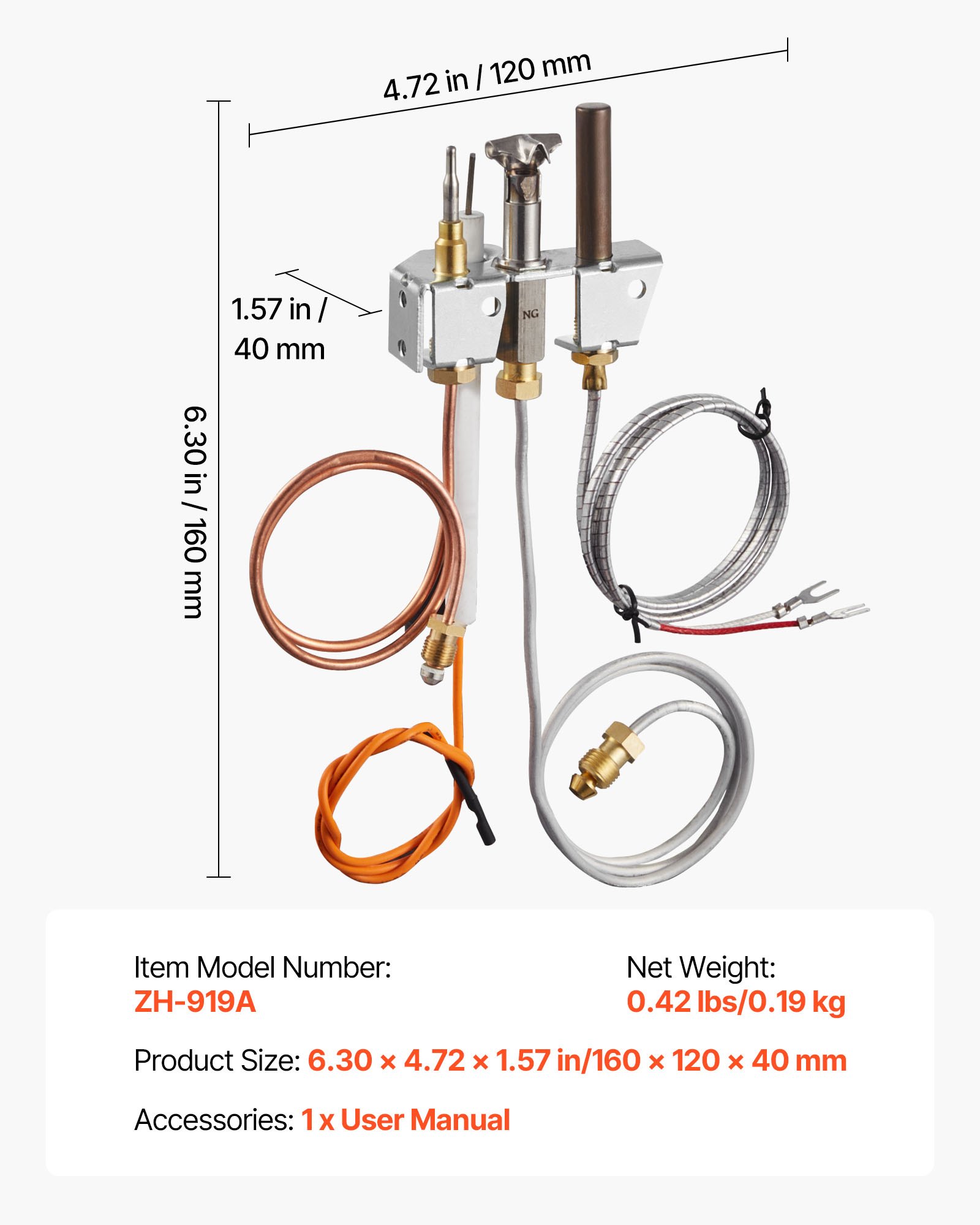 Gas Pilot Assembly, OE 4021-732, 25660 Fireplace Gas Pilot Assembly, Natural Gas Ignition Replacement with Pilot Tube, Thermocouple, Thermopile, Wires, Compatible with Heatilator Models - Image 7