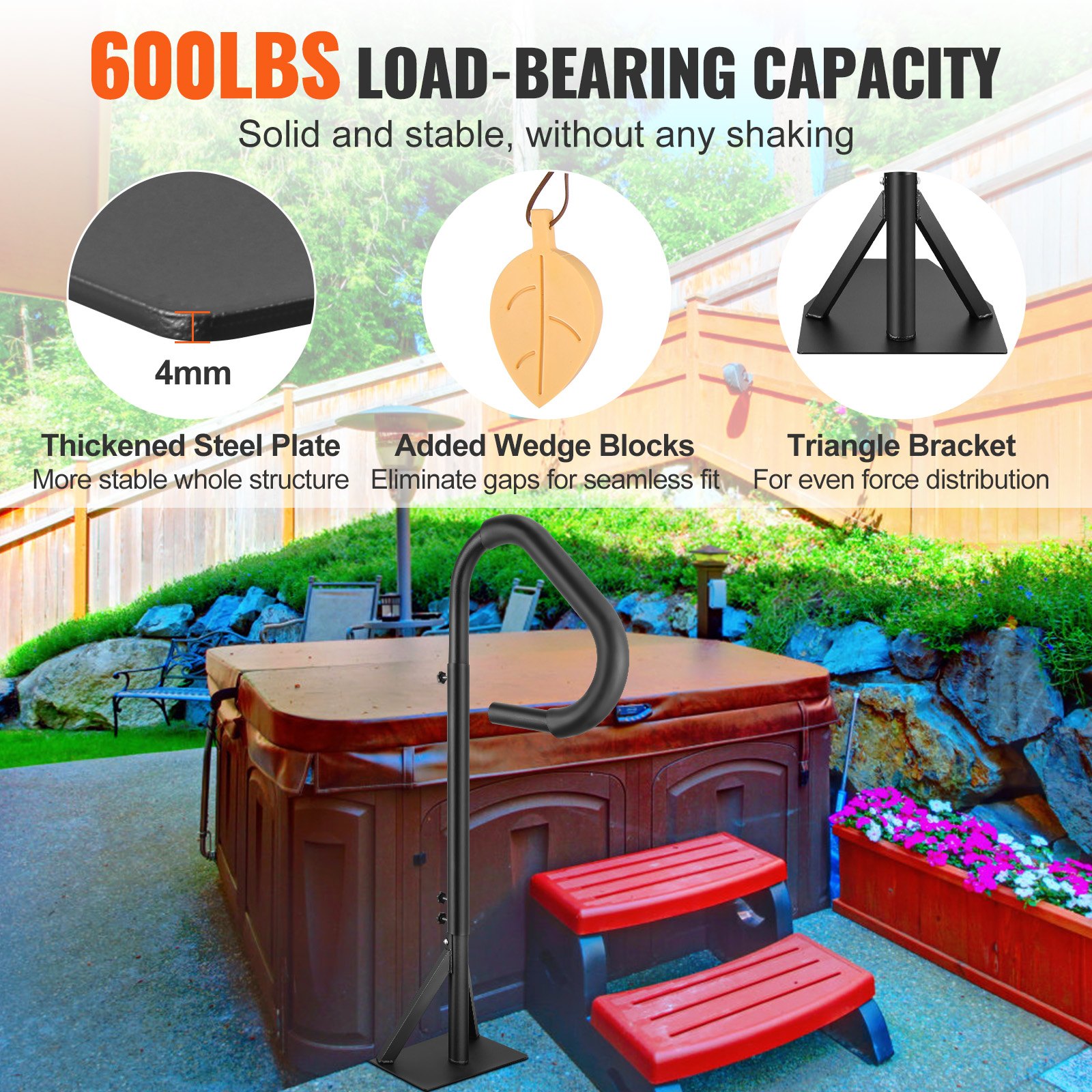 Hot Tub Handrail, 360 Rotatable Spa Side Handrail with 48