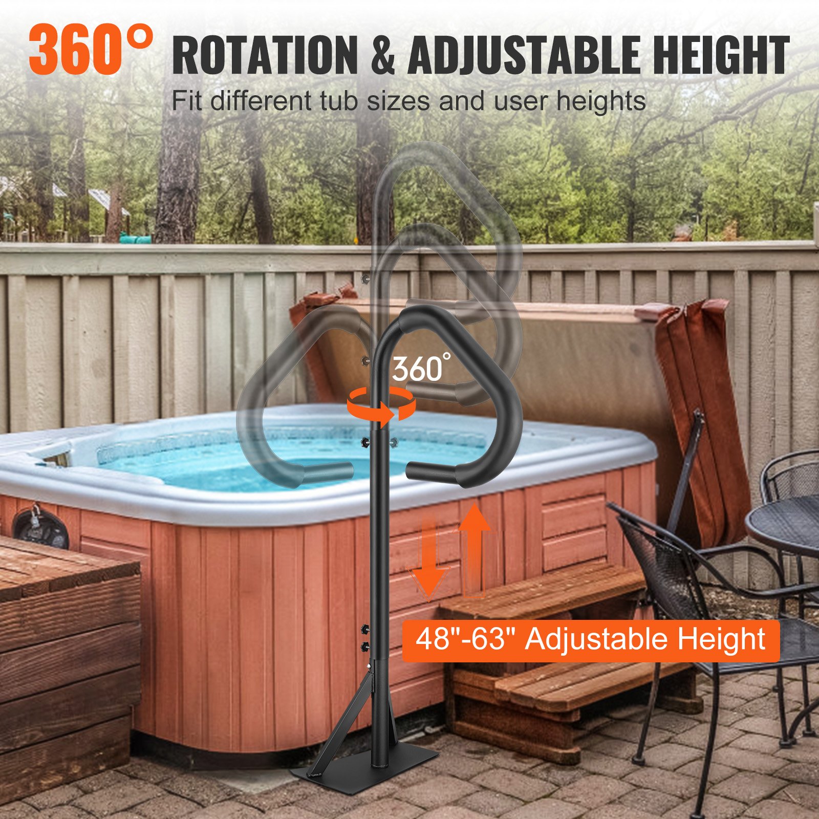 Hot Tub Handrail, 360 Rotatable Spa Side Handrail with 48