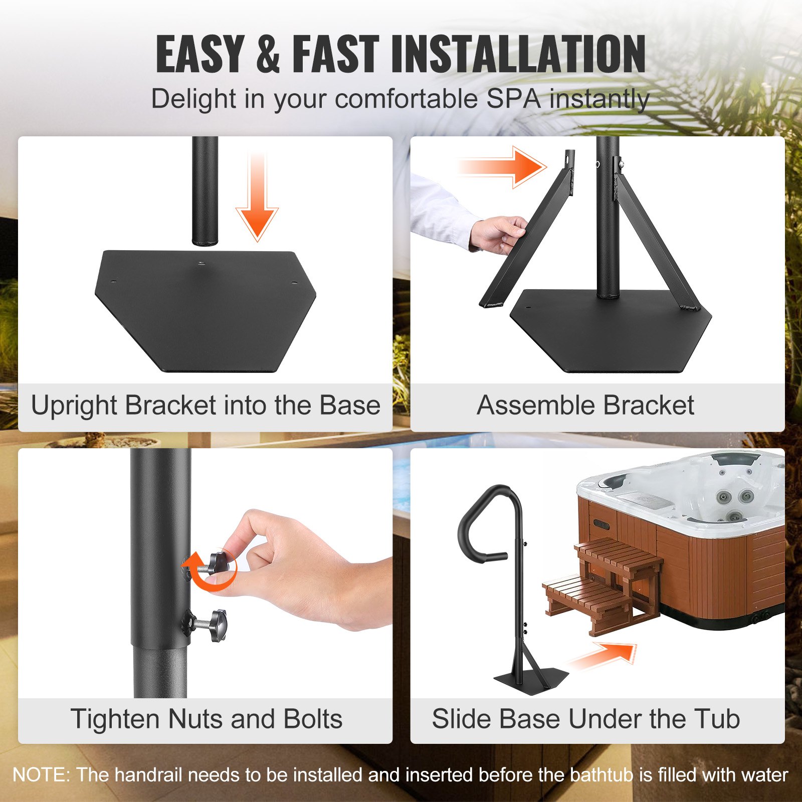 Hot Tub Handrail, 360 Rotatable Spa Side Handrail with 48