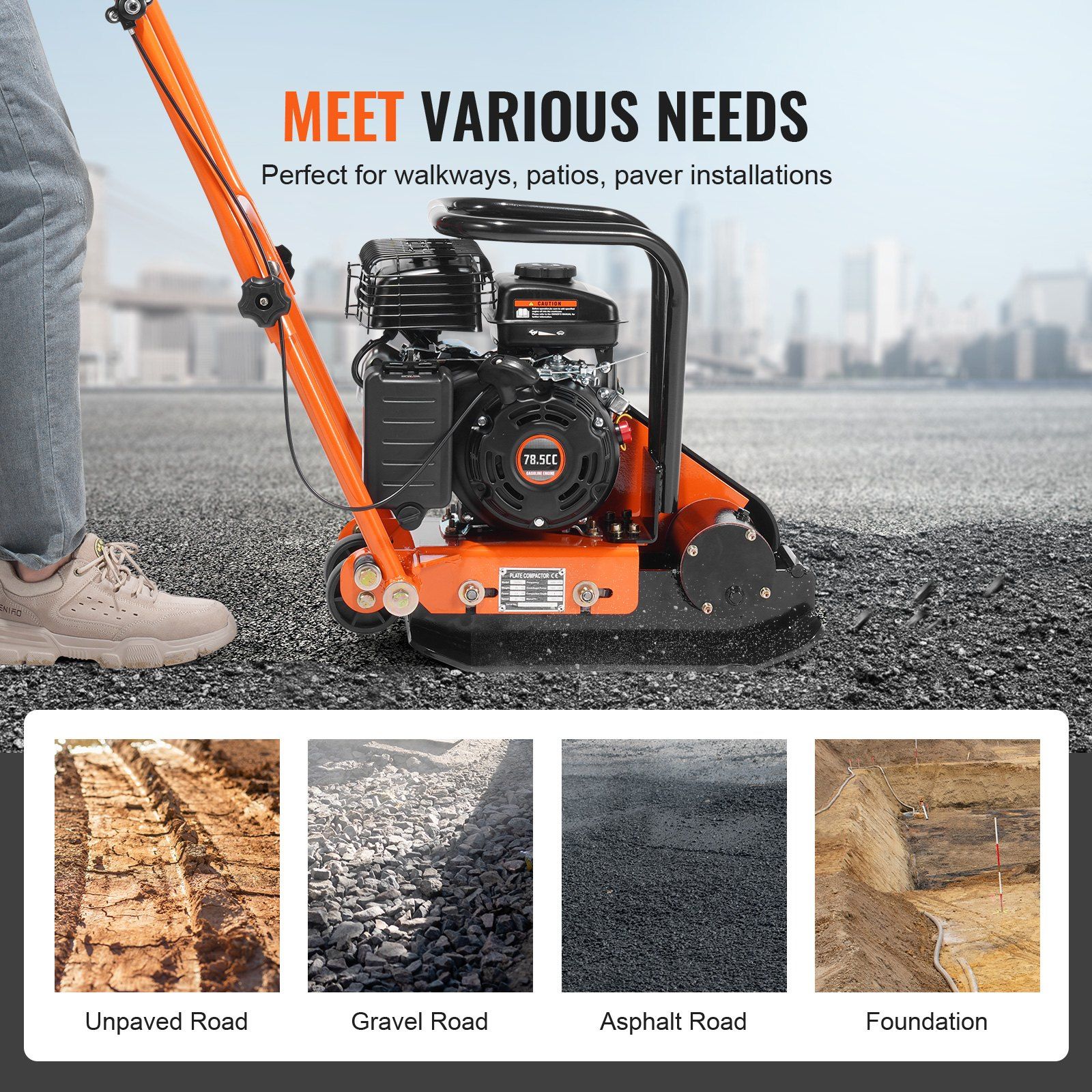Plate Compactor, 2.8 HP 78.5CC Gas Engine 5,250 VPM, 870 kg Force Vibratory Compaction Tamper with 18.7 x 11.8 inch Plate for Walkways, Patios, Asphalts, Paver Landscaping - Image 6